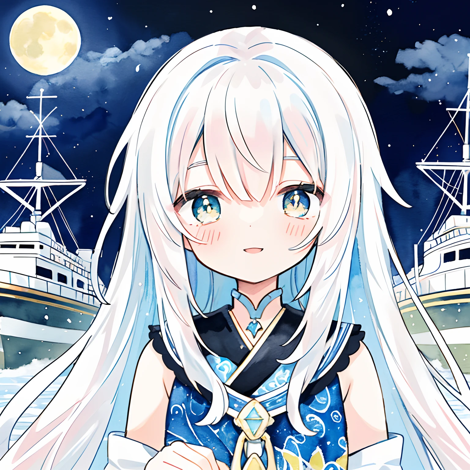 (pastelcolor:1.3)、(cute illustration:1.3)、(watercolor paiting:1.1)、Detailed background、1girl in、A smile、beautiful with detail、moya、extremely colorful、marbled、Particles of Light、patterns、Detailed drawing、Vibrant colors、
Striking contrast、intricately details、Delicate depiction、glowing、Detailed description
Whole body espeare、extremely colorful、patterns、Charming smile, under the starry night sky，The moonlight is shining、Woman playing harp on a big ship sailing in the sea of clouds。For a beautiful face、Brightly Colored Eyes。Wear a dress with intricate and delicate decorations。Beautifully decorated boat。Dimmed by the glow of the crescent moon。
