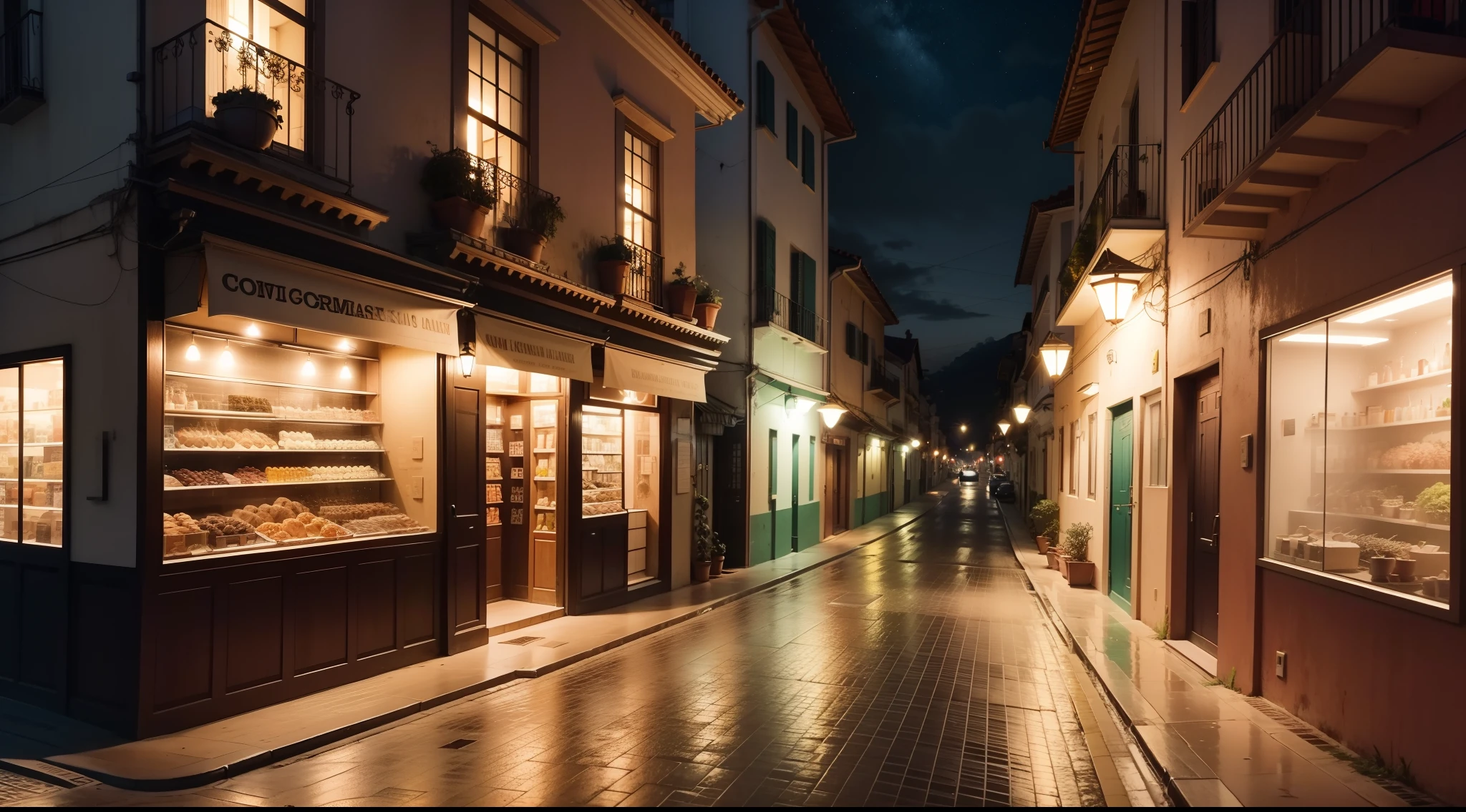 Casa comercial visto da rua, in the nighttime, atmosfera tensa