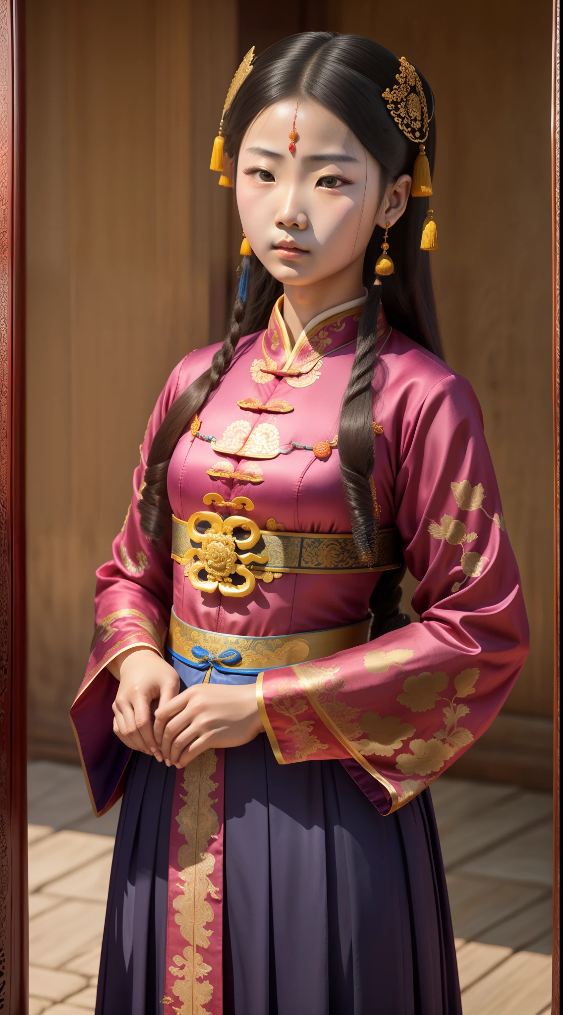 Chinese Tang Dynasty,Wu Zetian,Fourteen years old,Women's clothing,Civilian dress,There is a small wound to the arm