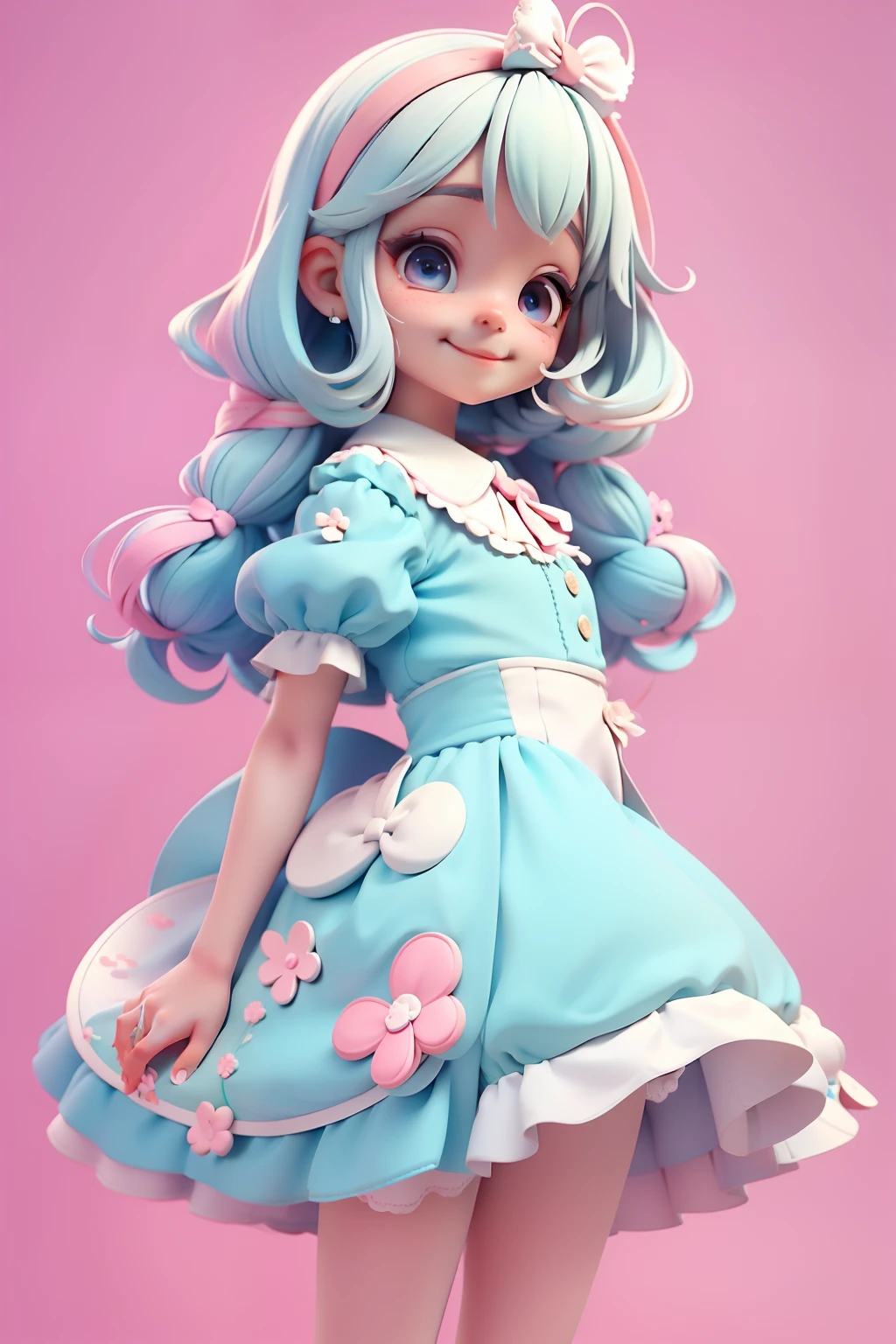 Loli Alice in the wonderland, menina meiga, olhos castanhos delicados, tom pastel, cabelo e roupa multicolorido, sorriso delicado, fundo simples e branco