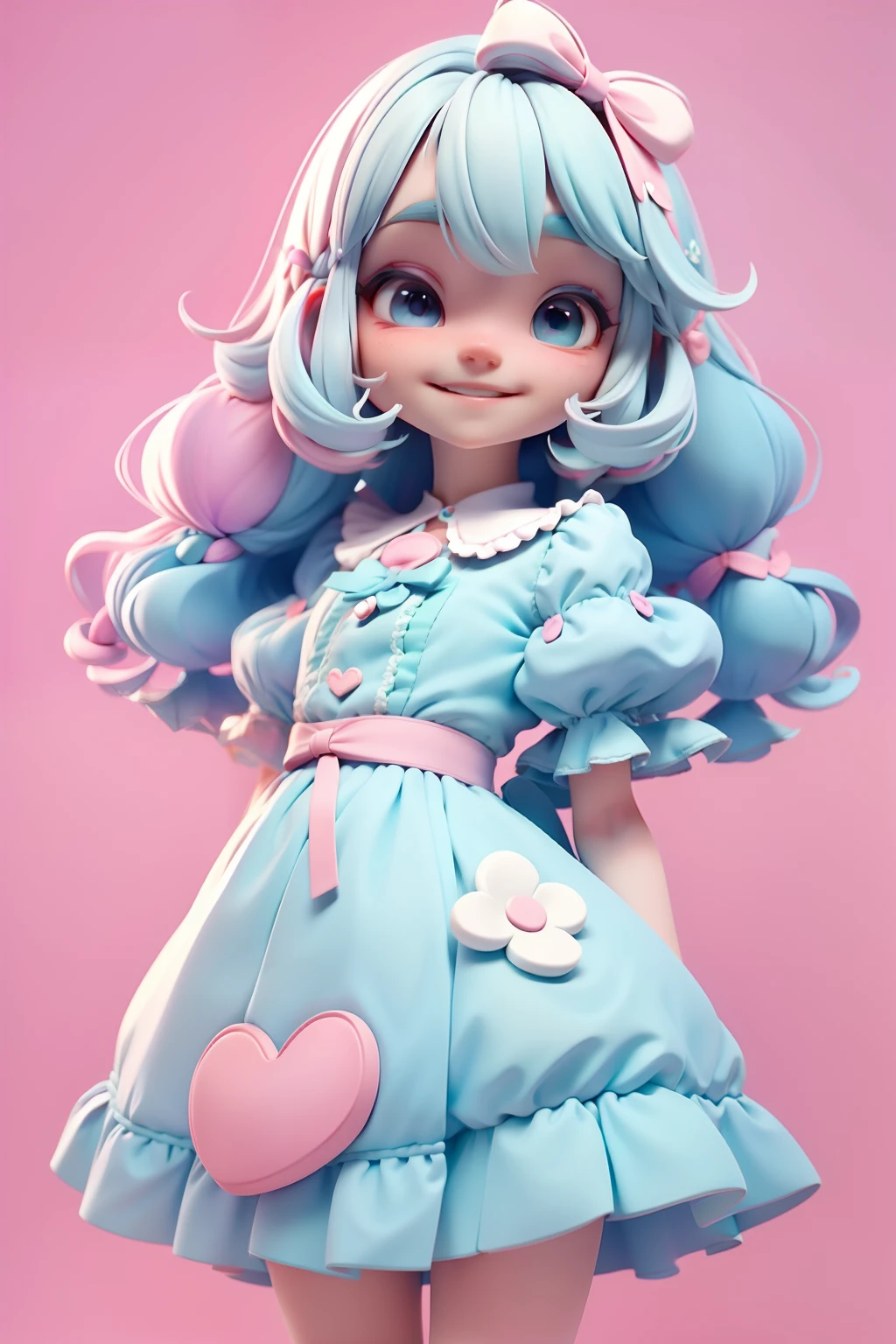 Loli Alice in the wonderland, menina meiga, olhos castanhos delicados, tom pastel, cabelo e roupa multicolorido, sorriso delicado, fundo simples e branco