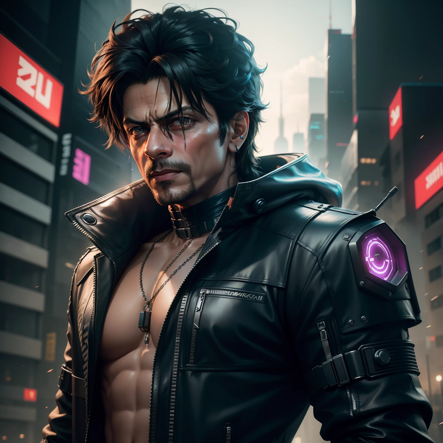 Shahrukh khan, cyberpunk, 8k ultra realistic, handsome