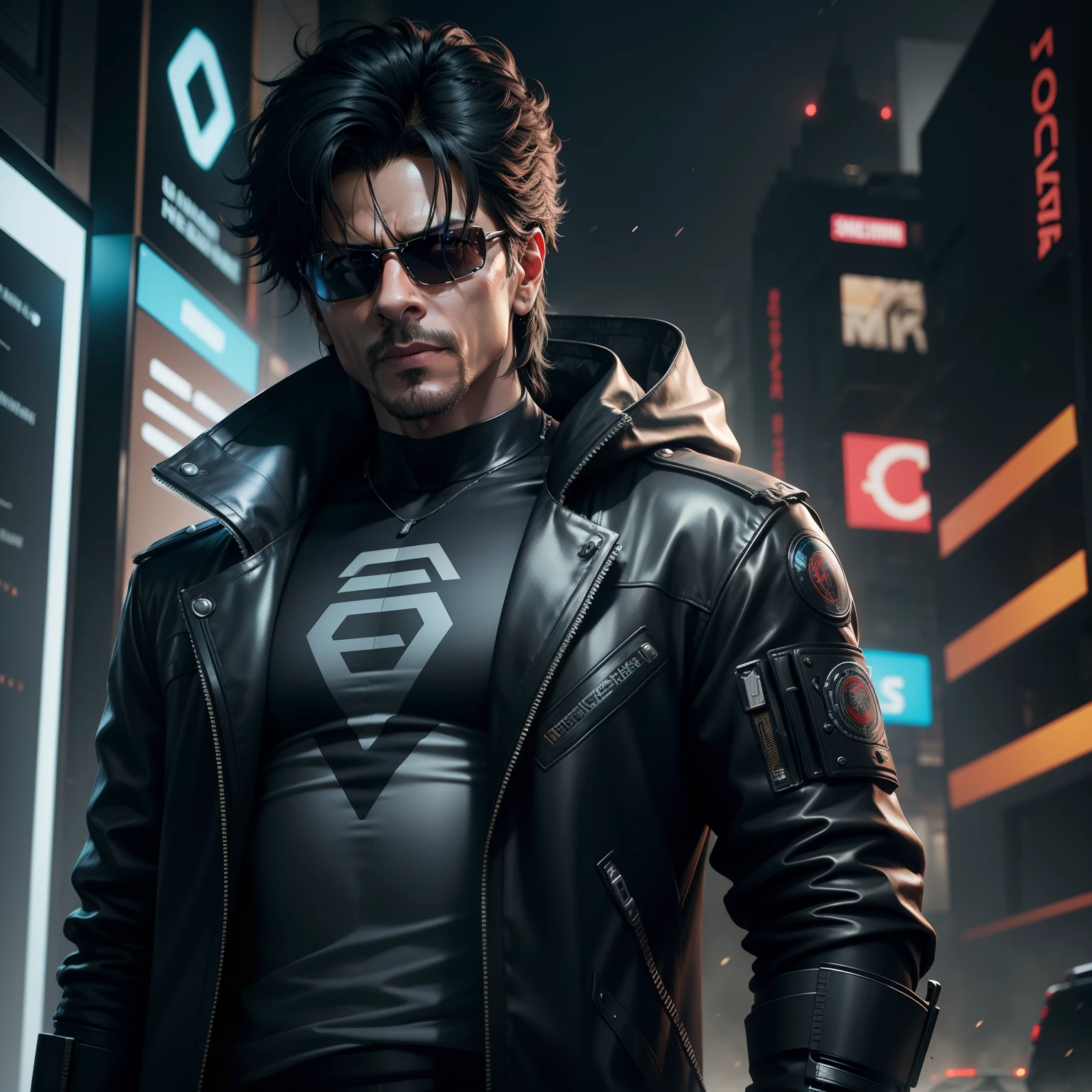 Shahrukh khan, cyberpunk, 8k ultra realistic, handsome