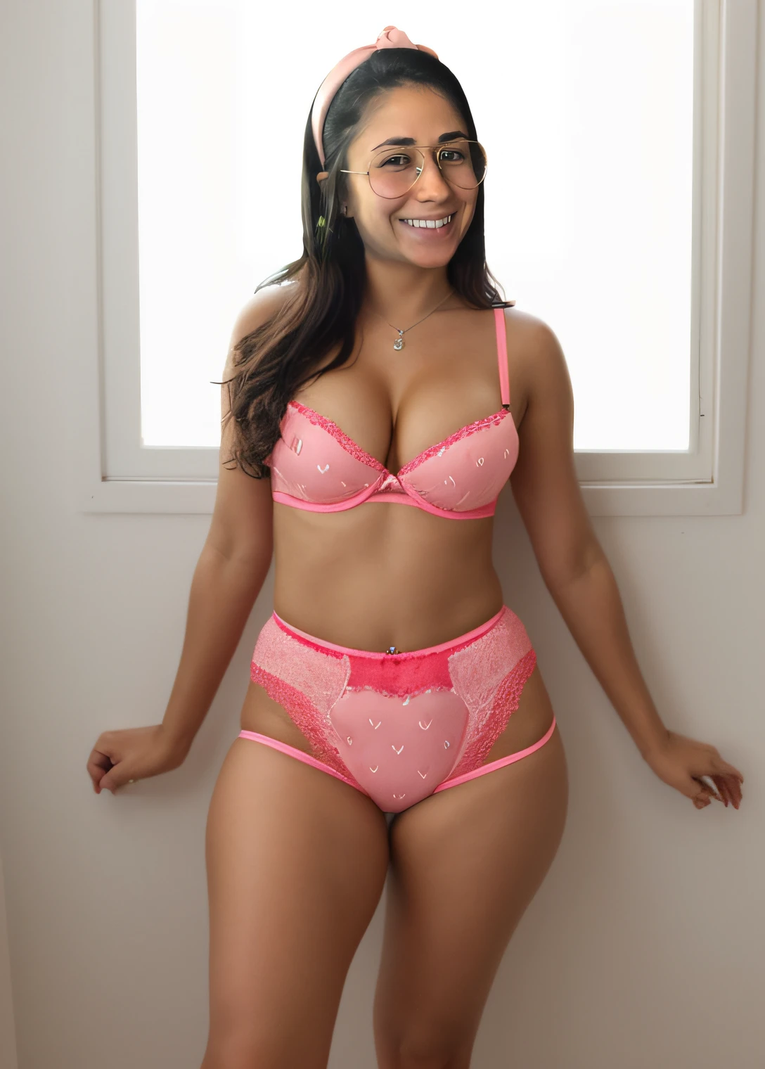 uma garota sexy quente, wearing cute heart-of-the-heart children's panties, peitos muito grandes