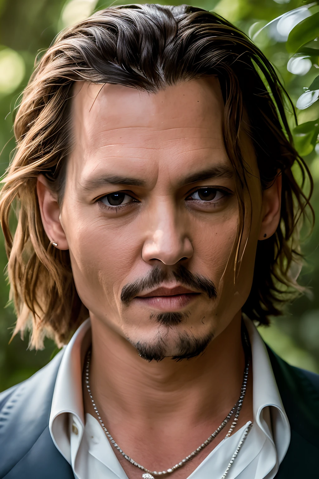 Masterpiece, Johnny Depp Walks Through the Jungle (Night of Fireflies), (High Detail: 1 1), Rough Face, Natural Skin, High Quality, NSFW, Beautiful Eyes, (Detailed Face and Eyes), (Face :1 2), noise, extra, real photo, PSD, light film photography, sharp focus, contrast lighting, detailed skin, high resolution 8k, crazy detail, realistic, professional photography, 8k UHD, DSLR, soft light , high quality, film grain, Fujifilm XT3