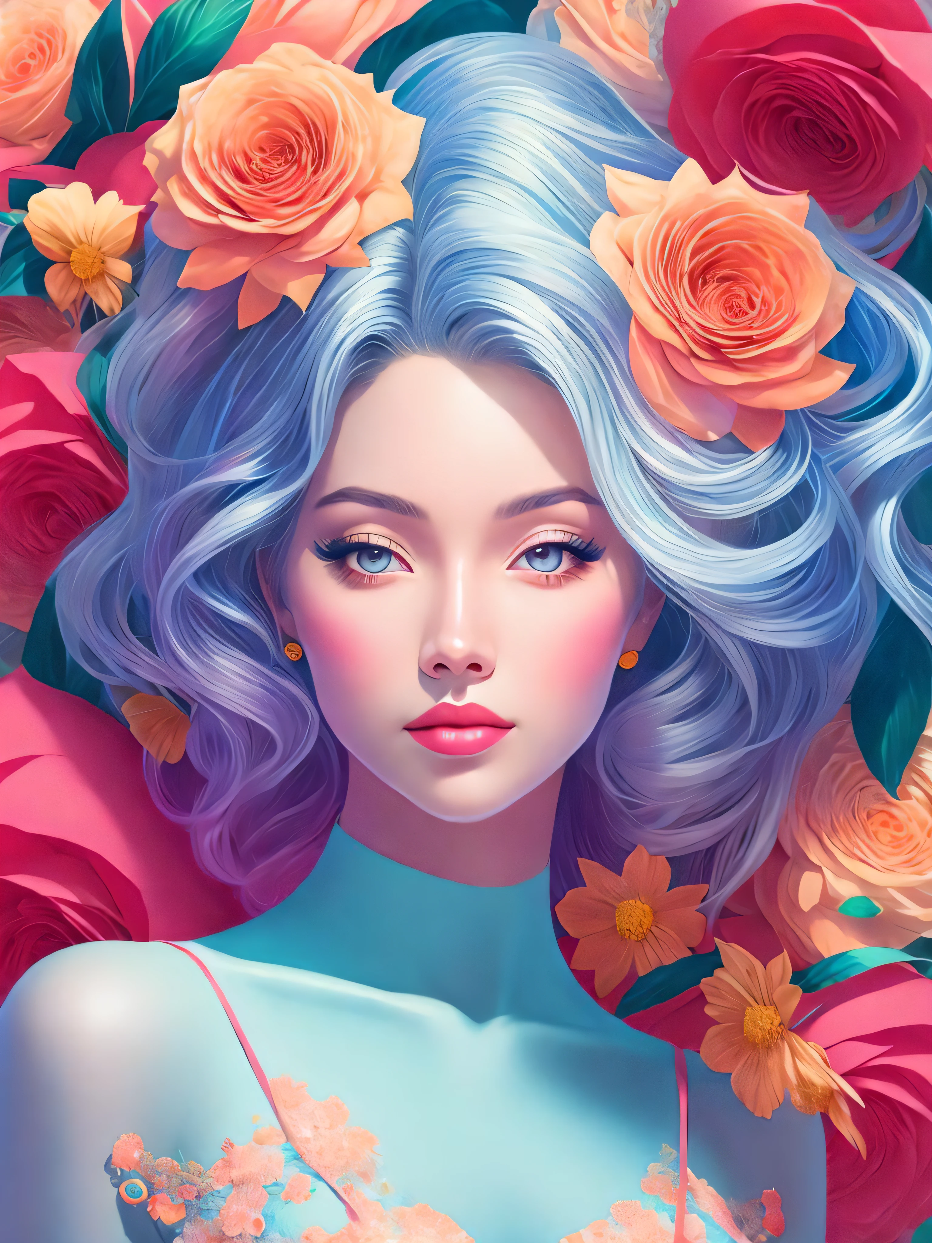 a digital painting of a woman with a flower in her hair and flowers in her hair by James Jean