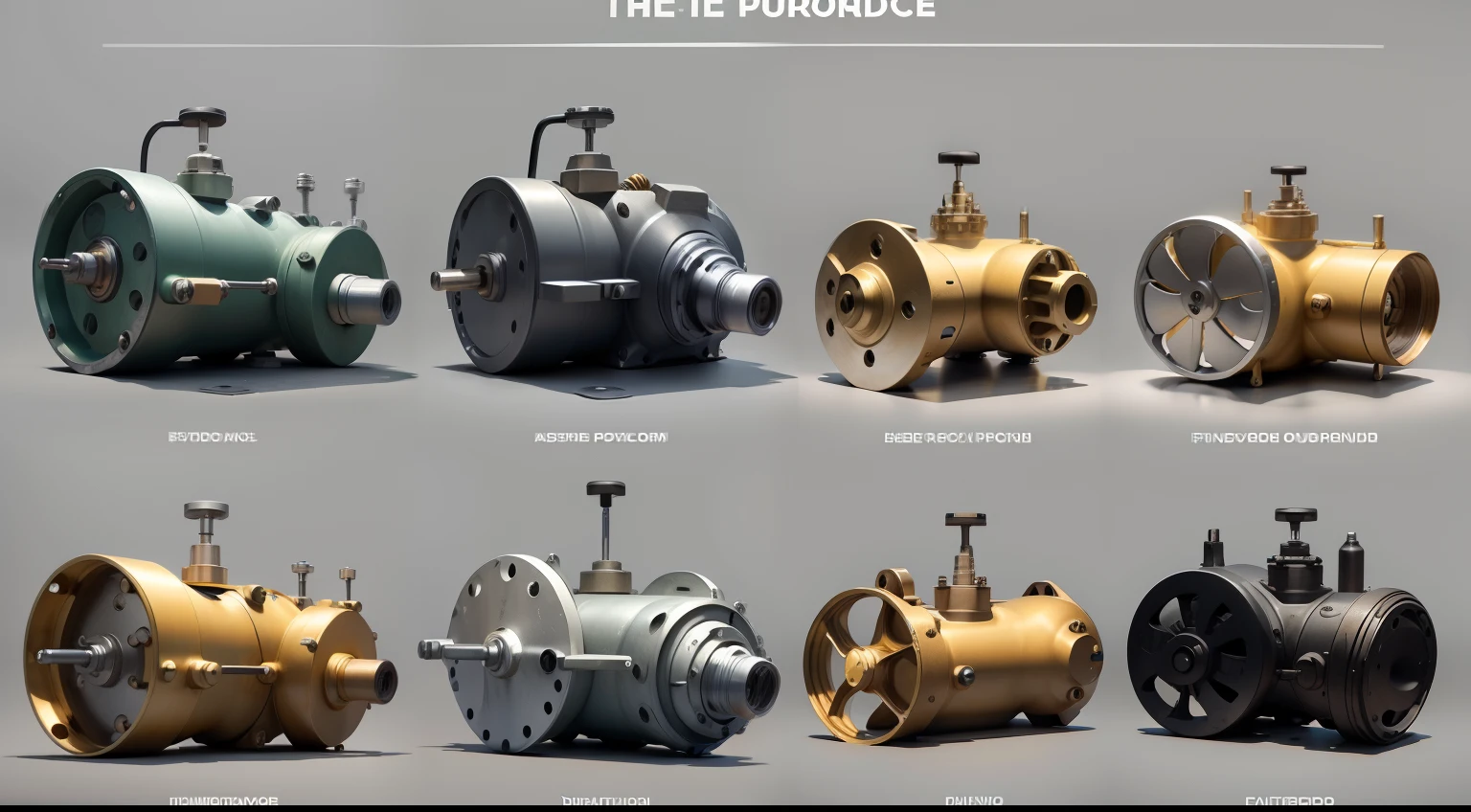 the various types of hydraulic pumps, fundo branco, visual real com poucos efeitos