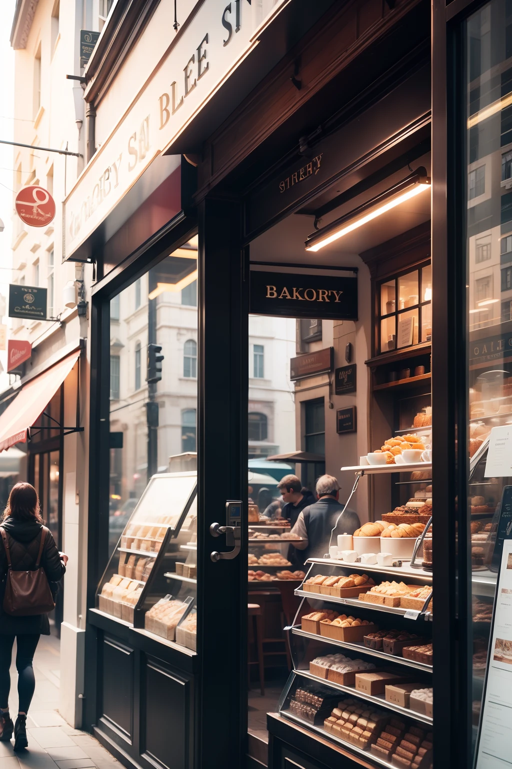 8K high-definition,photography quality,Realiy,baker shop,cafe shop,the city street