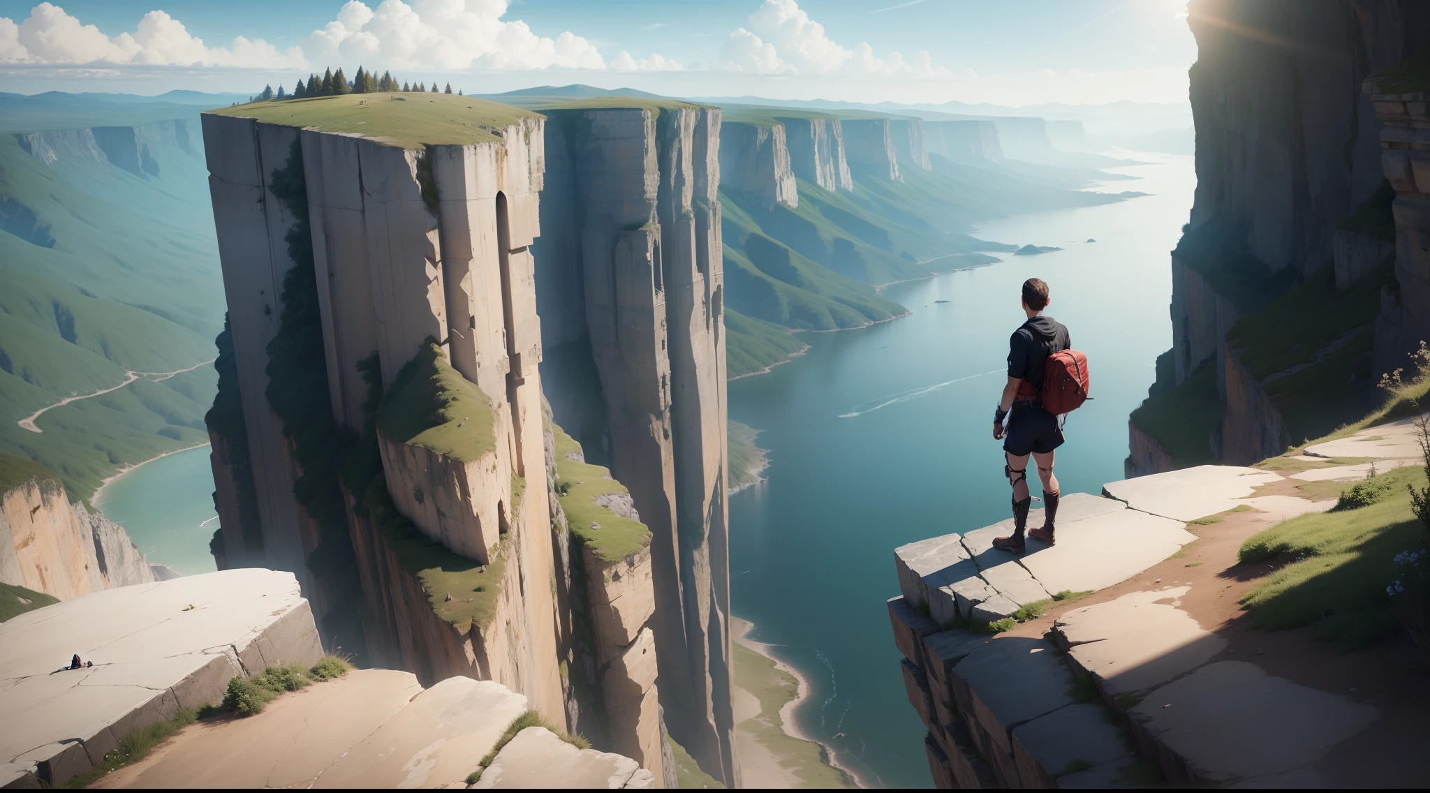 A lone hero facing their challenge and self-doubt on a cliff edge