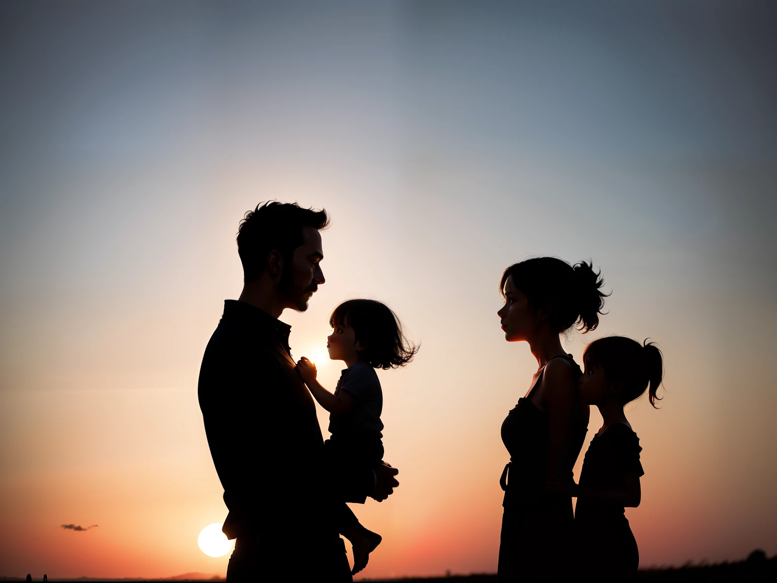 Silhouette of a father and a mother and two children