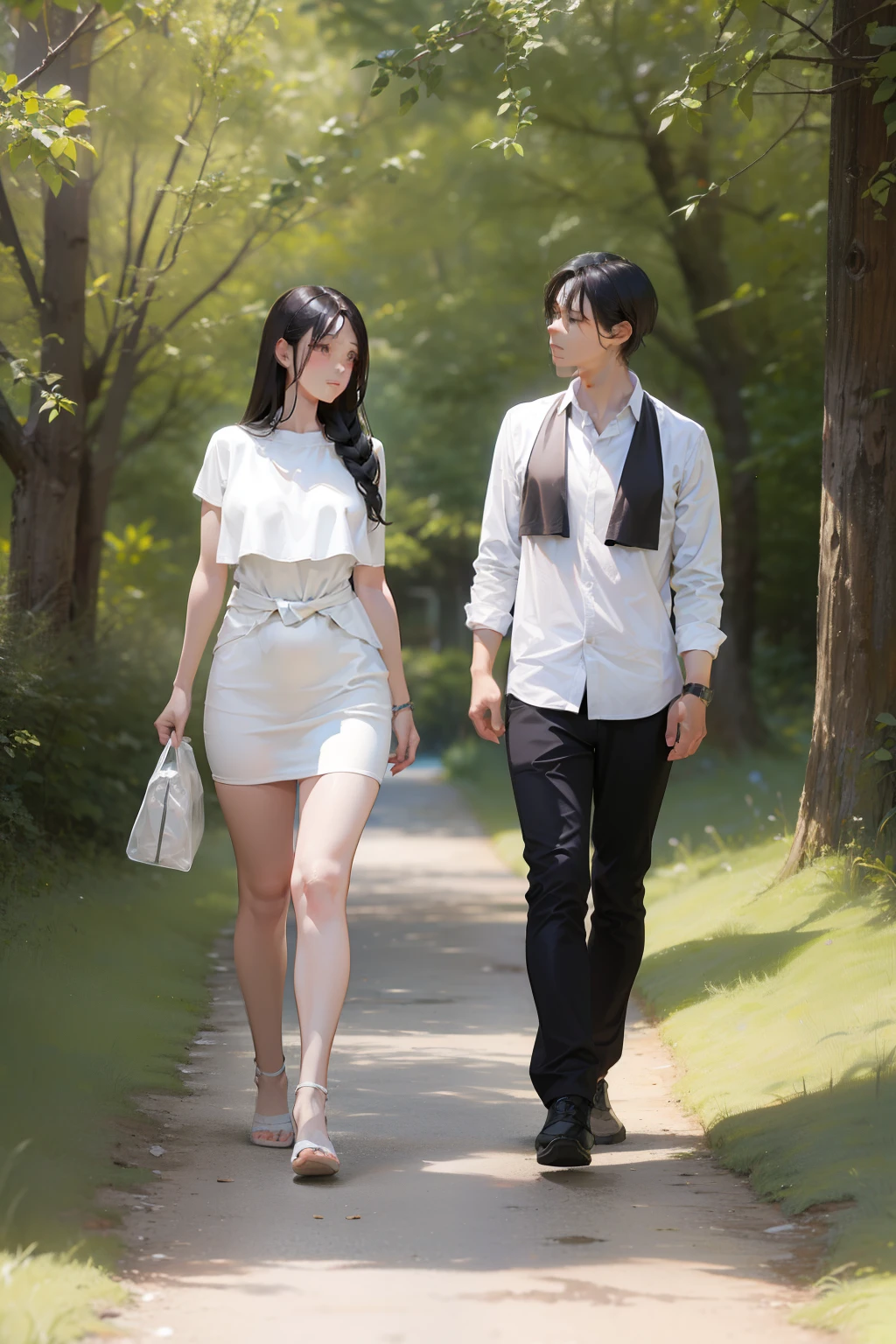 A person stands on a forked path,On one side is full of light,big breasts beautiful,The world of truth and kindness,On the other side is darkness,ugliness,A world of falsehood and malice,He is thinking deeply。