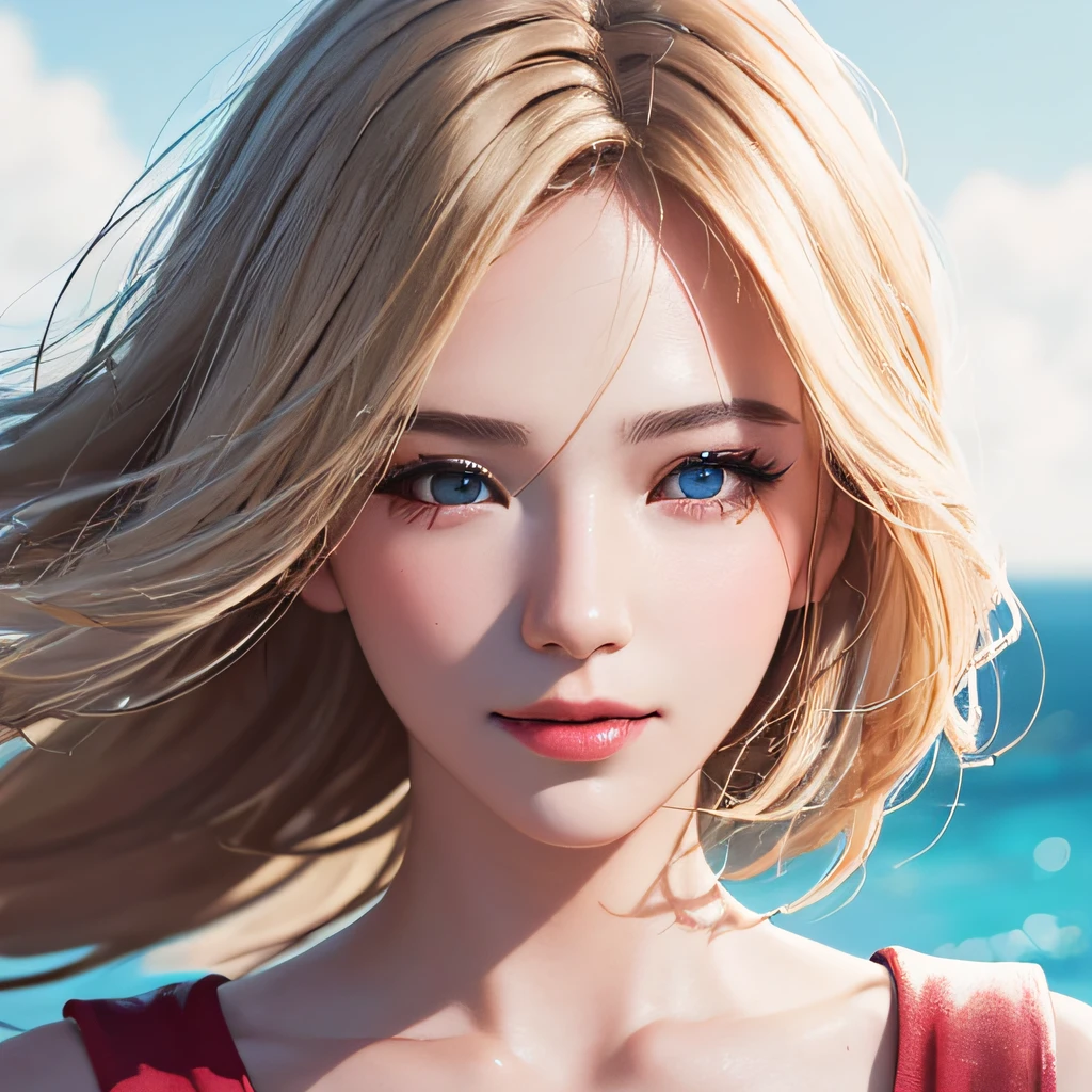 (8K, RAW Photos, of the highest quality, Masterpieces: 1.2), (Realistic, Photorealistic: 1.37), Highest Quality, Ultra High Resolution, light  leaks, Dynamic lighting, Slim and smooth skin, (Full body:1.3), (Soft Saturation: 1.6), (Fair skin: 1.2), (Glossy skin: 1.1), Oiled skin, 22 years old, Night, shiny white blonde, Well-formed, Hair fluttering in the wind, Close-up shot of face only, Physically Based Rendering, From multiple angles, A big smile, super girl, Red Eye Mask, (Open your eyes:1.4), (Paradise Lost:1.3)