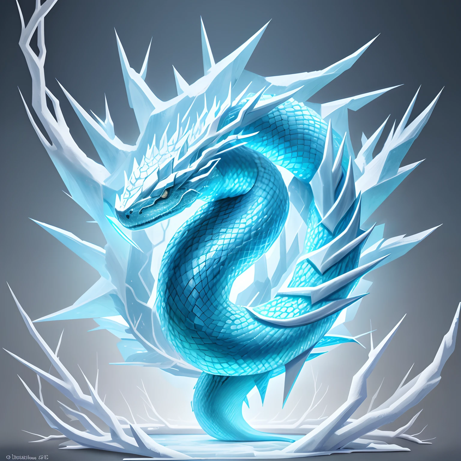 A snake made of ice,The body is full of sharp ice thorns,Fantasy style