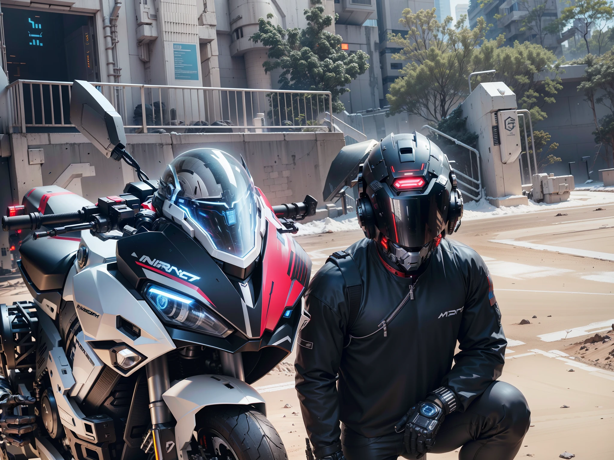 Muscle male cyberpunk warrior,White mech costume,Sophisticated black tech helmet,Nousr, Biomechanicals, MSHN Robot Woman,High-tech helmet,hyper realisitc, Steel, Complex design, insanely details, finely detailled, Extremely clear lines, cinmatic lighting, photograph realistic, A detailed masterpiece