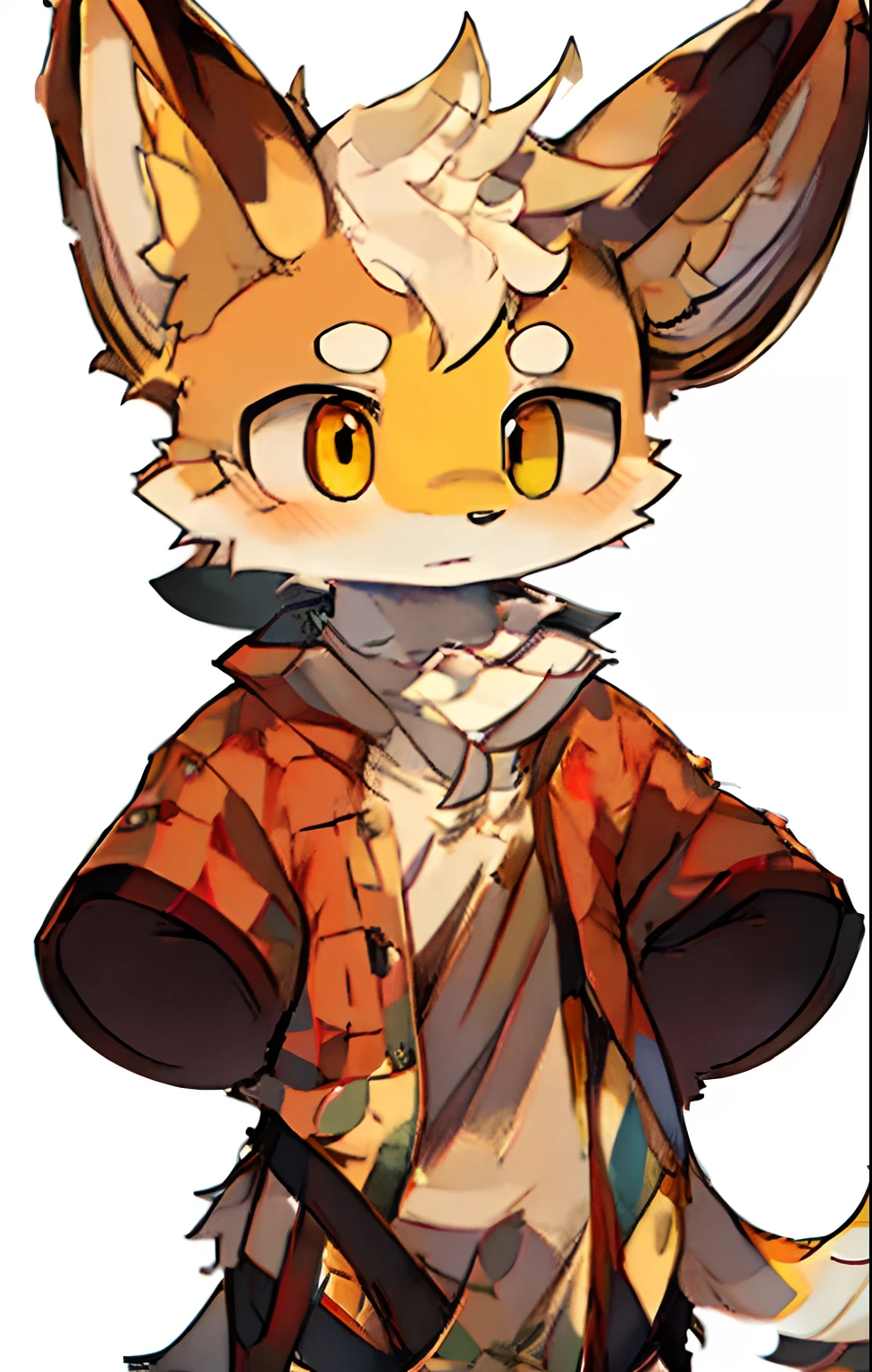 red fox,adolable,Embarrassed expression,Yellow face,Realistic painting style,background town