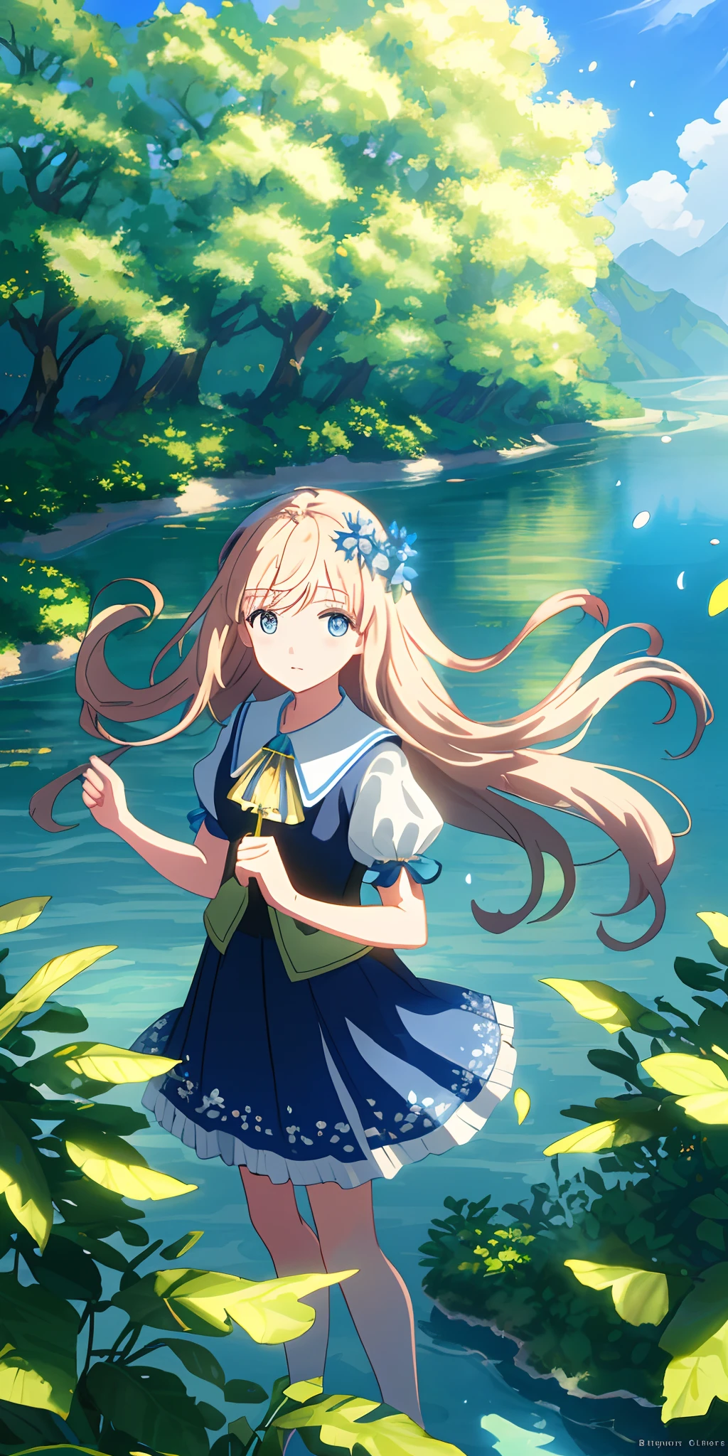 Masterpiece, best quality, (very detailed CG unity 8k wallpaper) (best quality), (best illustration), (best shadows) Nature&#39, blue sea,delicate leaves petals of various colors falling in the air light Tracking, super detailed --v6