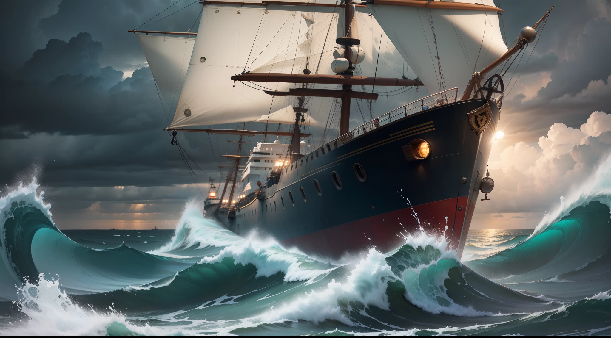 A compass guiding a ship through stormy seas, logic steering emotion