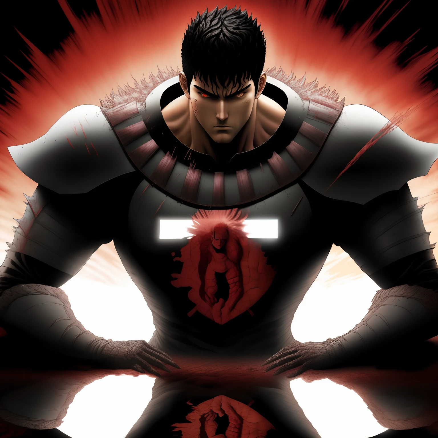 Manga berserk, guts. anime, Pop art, anime style, silhouette, reflection light, 16k, best quality, high details, textured skin