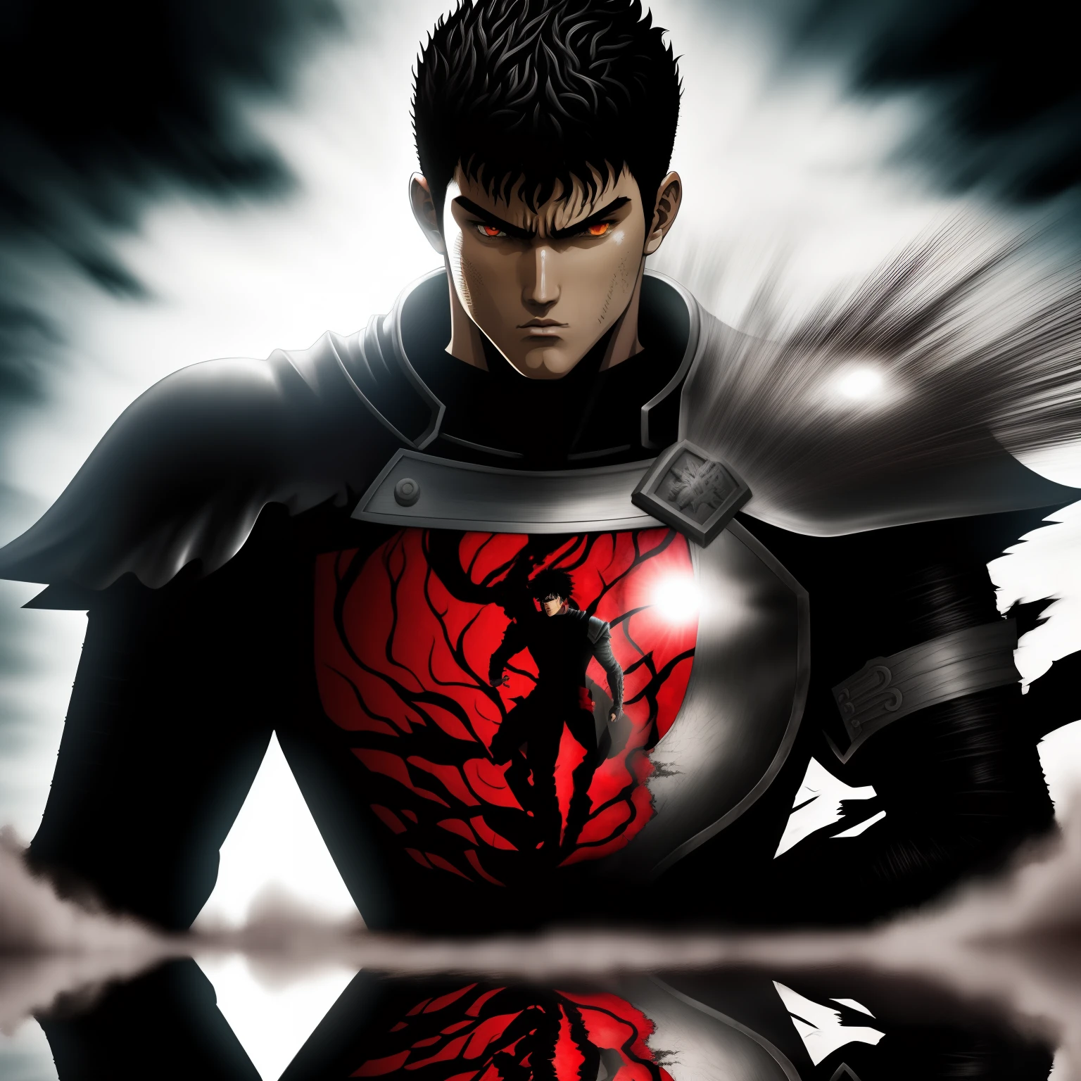 Manga berserk, guts. anime, Pop art, anime style, silhouette, reflection light, 16k, best quality, high details, textured skin