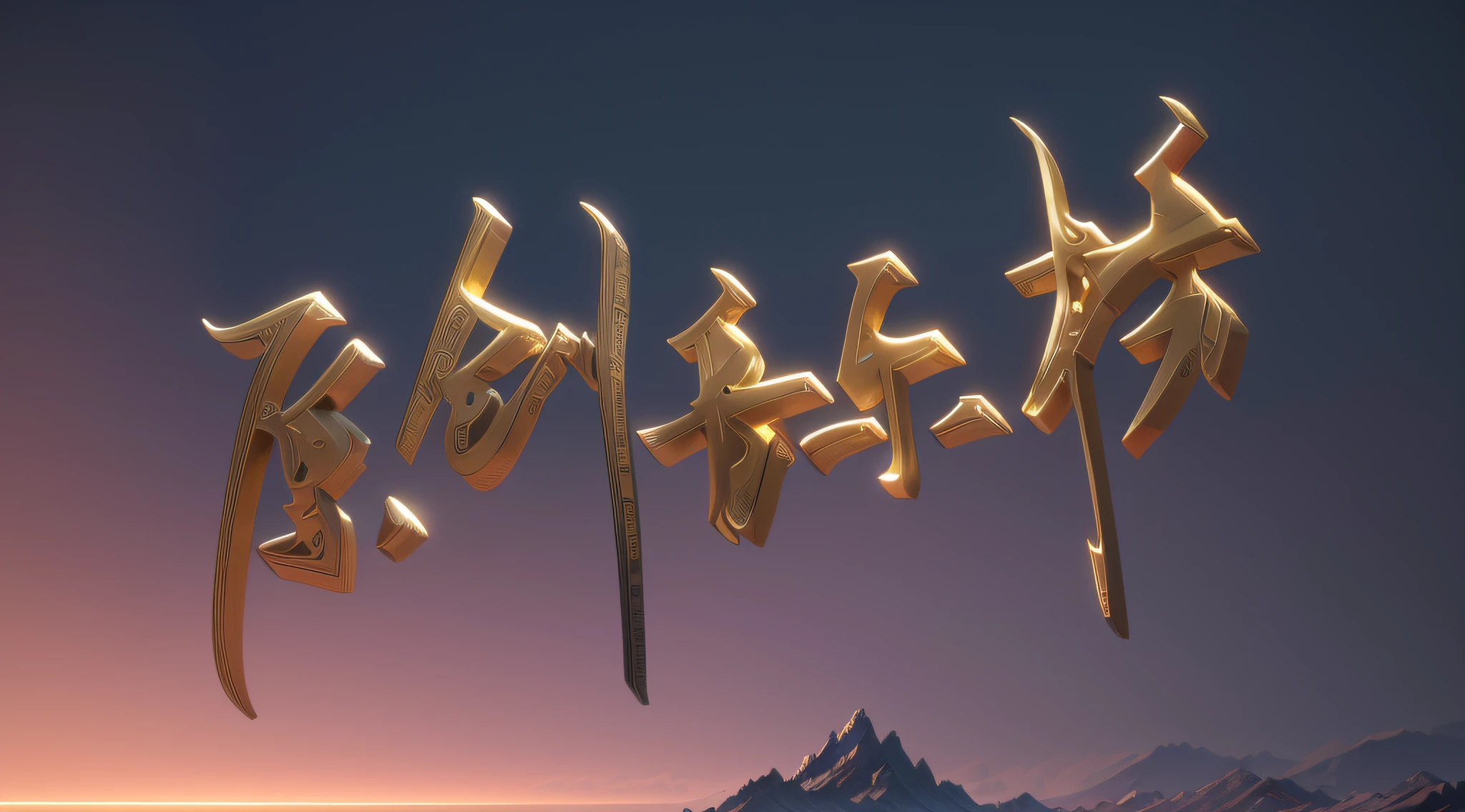 Stereogram in the sky,The font must be three-dimensional and metallic,The font is full of various musical elements,mike,Musical notation,guitar,Metal ball,stave,The sense of the various elements is clear,Delicate,The scene behind is the mountain and river scene,Various elements: gold material,The texture is strong and clear,Rendering effects,The scene colors are beautiful,Super delicate,The music feels strong,unreal 5 engine highlly render, Rendered in Cinema4D, rendered in cinema 4 d, golden chinese text, 8 k cg render, 3d 8k render, 8k vray render, luxury hd render, intricate 8 k render, 3D rendering of well-lit fronts