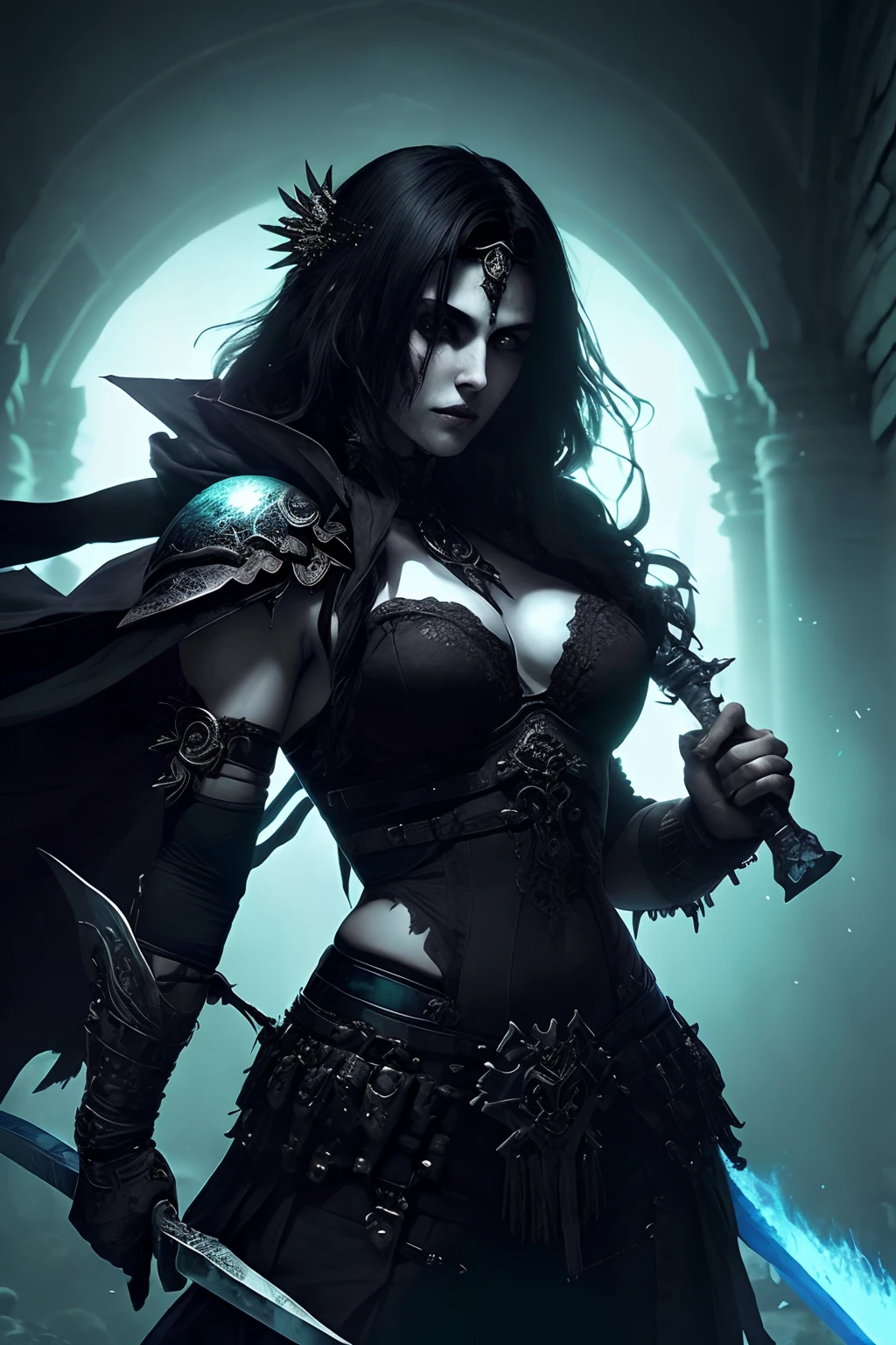 (papel de parede 8k extremamente detalhado), an average photo of a beautiful fearful warrior necromancer woman, intrincado, alto detalhe, Dramatic