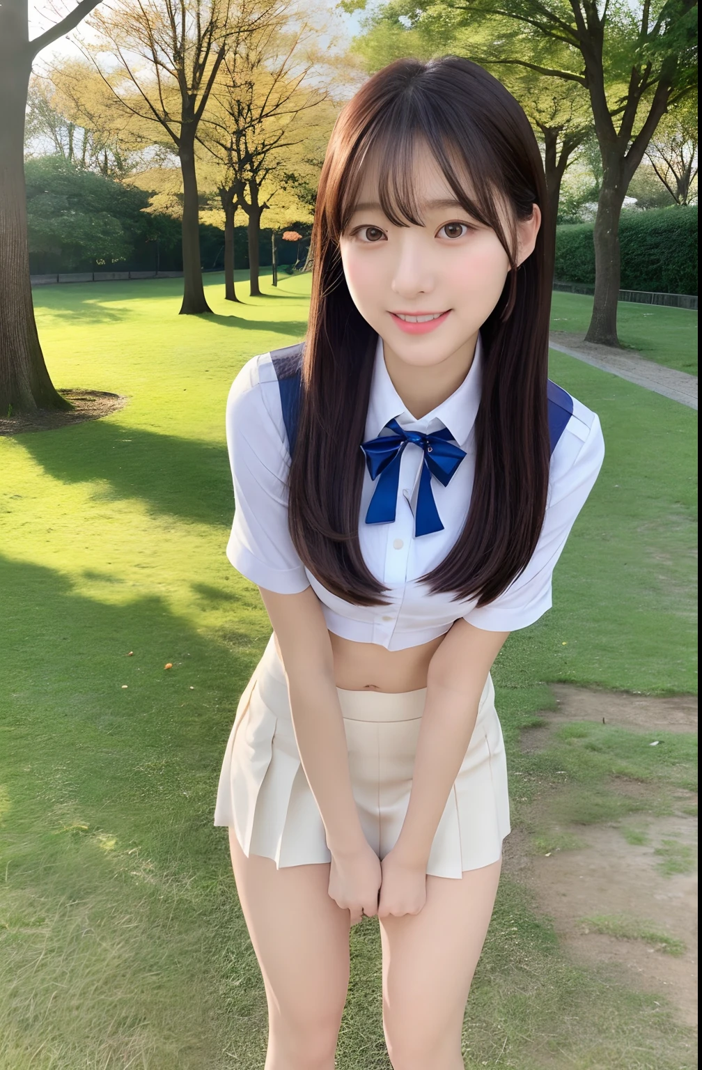 Close up portrait of woman walking in park in uniform、Japan Person Model、Young Sensual Gravure Idol、Young cute gravure idol、Realistic Young Gravure Idol、Realistic sensual gravure idol、Young gravure idols、sophisticated gravure idol、奈良美智、Young skinny gravure idol、beautifull asian girl ever、oppai、full body Esbian、clong legs、Flip up the skirt yourself、Show your pants、Skirt flipping、Turn it over yourself、Show your pants、white panties、Pubic hair shows through、Taking off pantie、Show panties in white panties、Putting Hands in Pantys、I'm masturbating、String bread、Pull up your skirt to show your panties、Exposed panties、white panties、String bread、A sexy(8k、RAW Photography、top-quality、masterpiece:1.2)、(realisitic、Photorealsitic:1.37)、ultra-detailliert、超A high resolution、Pioapple、1 girl in、(a smile:1.2)、beatiful detailed eyes、floting hair、bangss、Skin texture、narrow waists、slim waist、(Curve:0.4)、Belly buttons、the feet、电影灯光、profetional lighting、Thin face、a park、With the dog、stroll、looking to side