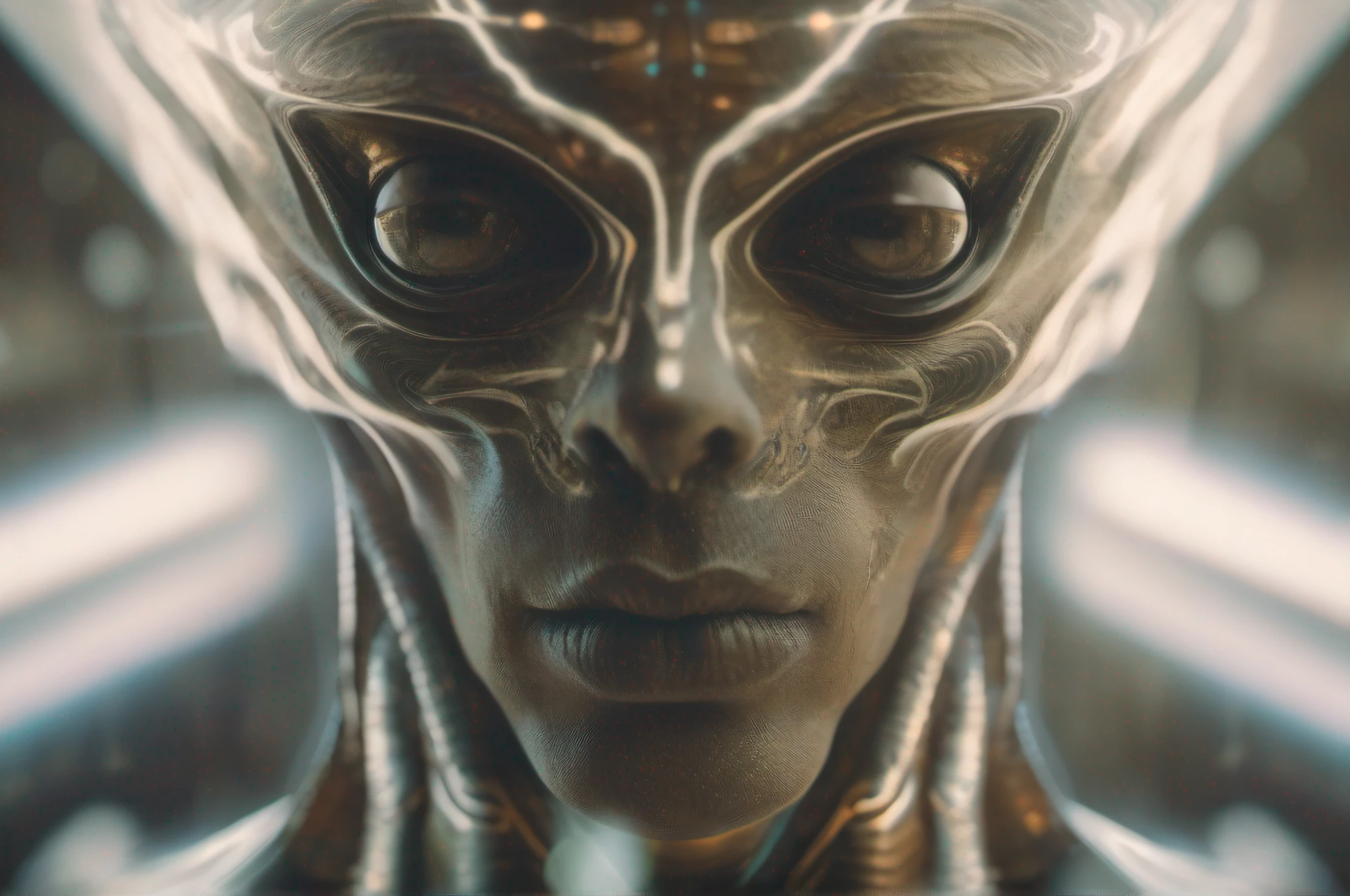 Ghostly portrait of a futuristic alien from another dimension creator of the universe with powerful ancient magic and supernatural powers from an unknown dimension