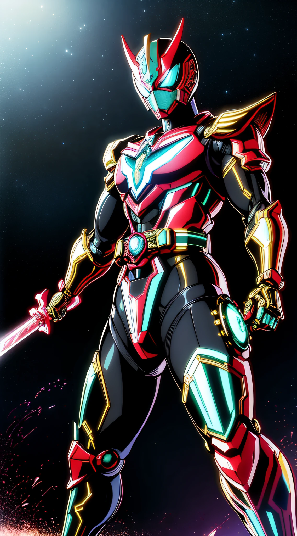 Kamen Rider、Superhero、mechanical suit、Body Armor、Mechanical Armor、Metallic texture、One Man、helmets、muffler、big eye、Heisei Kamen Rider、Body Armor、mechanical suit、cyberpunked、Near future、Vivid Color、full bodyesbian、8K、Crisp Contours、tokusatsu、Transformation Belt、A bottle of liquid is stuck in the conversion belt like a cartridge、Kamen Rider with perfume motif、Electromechanical、male people、8 head body、Visible from head to toe、The scent of perfume wafts in the air、Japan horn、bright body color、Japanese Katana Sword、knifes、Doing action、Acrobatic stance、Kamen Rider Eau de Parfum、Fashionable、ciber、near future