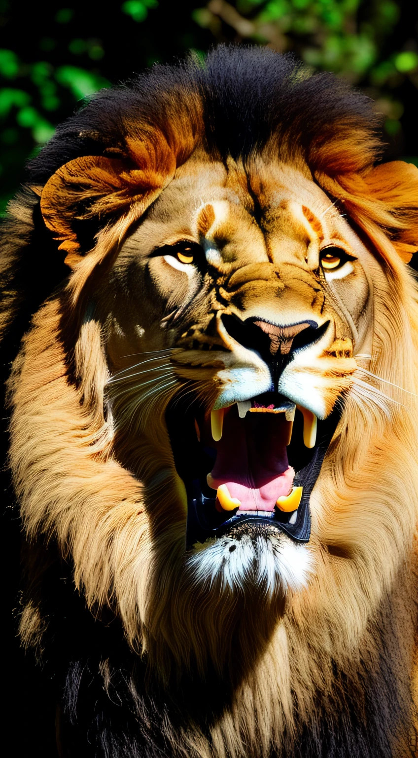 A photo of 1 lion and its 3 cubs, Screaming expression, Dramatic and impressive award-winning photo, dramatic linear delicacy, filmed on Sony aiii high-resolution digital camera, pele hiper realista, poros grandes da pele, big nerves on head, rugas realistas, hiper contraste, suor escorrendo pelo rosto, global ilumination, very natural features, foto de capa TIME, f/ 11, hiper realismo