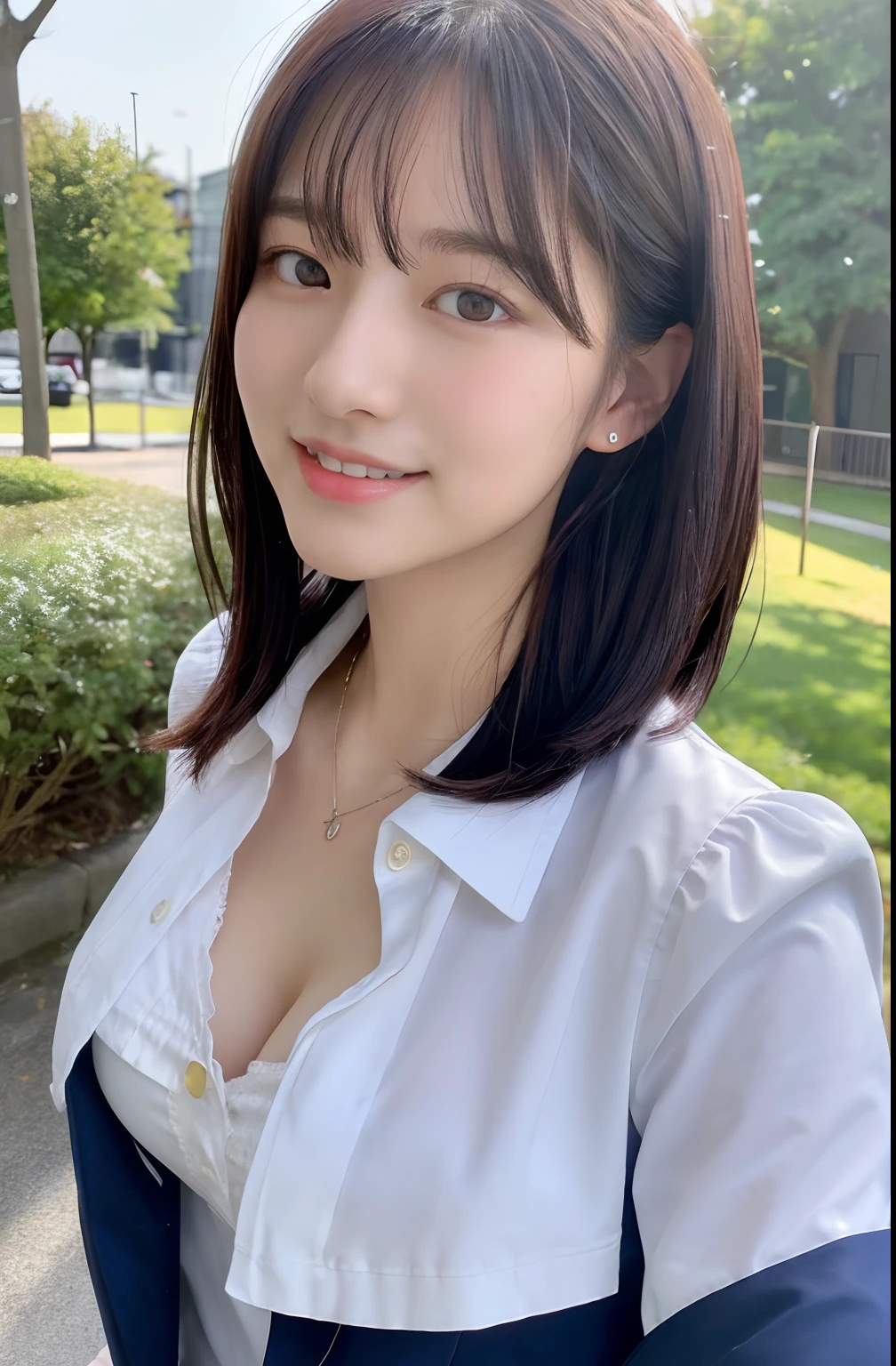 Close up portrait of woman walking in park in sailor suit、Japan Person Model、Young Sensual Gravure Idol、Young cute gravure idol、Realistic Young Gravure Idol、Realistic sensual gravure idol、Young gravure idols、sophisticated gravure idol、奈良美智、Young skinny gravure idol、beautifull asian girl ever、oppai、ulzzang -6500-v1.1, (Raw foto:1.2), (Photorealsitic), a beautiful detailed girl, extremely detailed eye and face, beatiful detailed eyes, huge filesize, (Colossal tits), hight resolution, ighly detailed, top-quality, [​masterpiece:1.6], [JK school uniform], illustratio, ighly detailed, nffsw, finely detail, top-quality, Highly detailed ticker uniform 8k wallpaper, Cinematographic lighting, 1girl in、17 age、Cute Japan high school girl、perfect body type、[The front of the white school blouse is unbuttoned.、Bra visible]、Large, Taut chest、[huge-breasted、heavy breasts、H-cup:1.9]、Cute droopy eyes、Beautiful big eyes、White School Blouse、no-bra、Sweating and getting wet、[sexual excitement:1.1]、[lyin in bed:1.5]、Raise both hands、School uniform ribbon around neck、A slight smil、(the whole body is wet)、Shining eyes((top-quality、8K、​masterpiece:1.3))、focus:1.2、perfectbodybeauty:1.4、s ass:1.2、((Layered Haircut、breastsout:1.2))、(Wet clothes:1.1)、(Sateen、street:1.3)、Bandeau Dress:1.1、Highly detailed facial and skin texture、Narrow-eyed、二重まぶた、Whitening Skin、length hair、(Shut up:1.3)、a smile