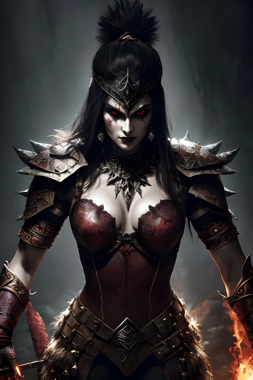(papel de parede 8k extremamente detalhado), A medium photo of a beautiful warrior necromancer woman in fear, intrincado, alto detalhe, Dramatic