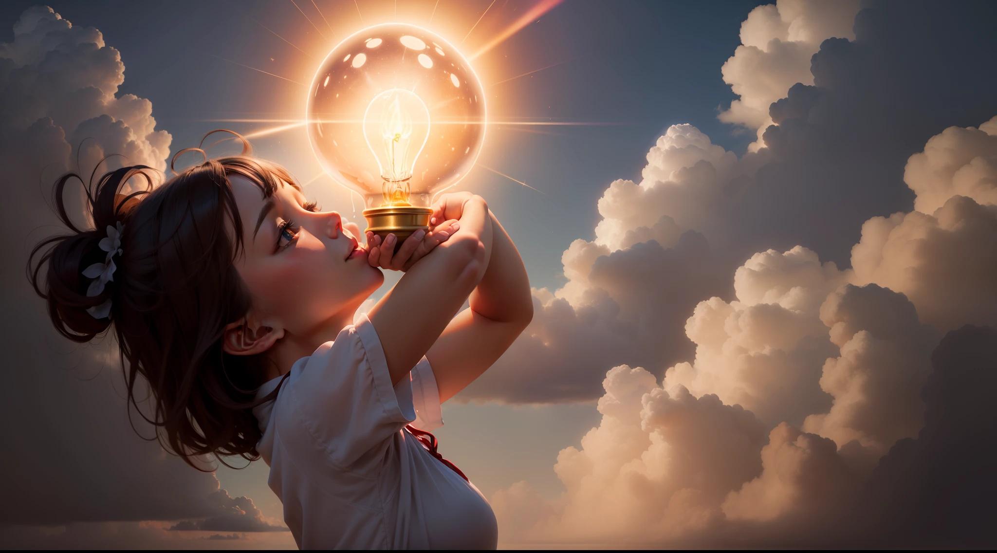 "A moment of illumination symbolizing a triumphant breakthrough in positive thinking."