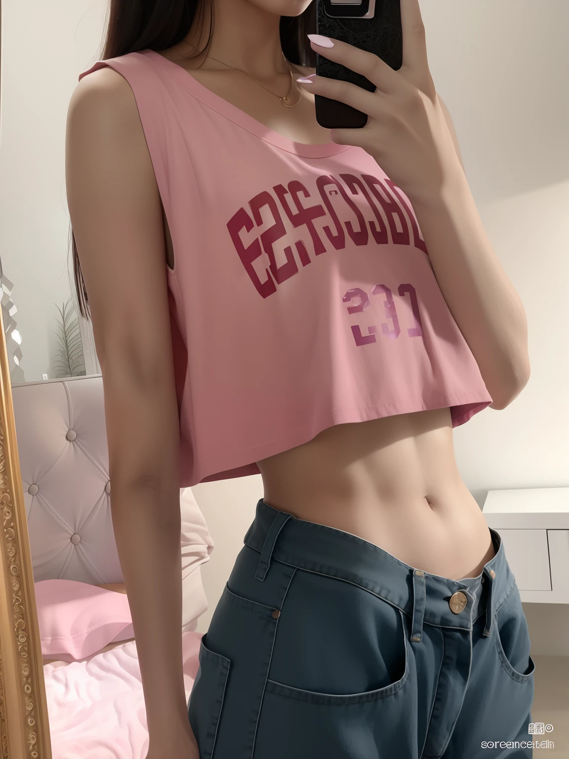 arafed woman taking a selfie in a mirror with a cell phone, wearing sexy cropped top, 2 4 year old female model, wearing a cropped top, wearing a crop top, with ripped crop t - shirt, wearing a cropped top, Her navel was exposed, croptop, Very aesthetic!!!!!!, Physical : tinyest midriff ever