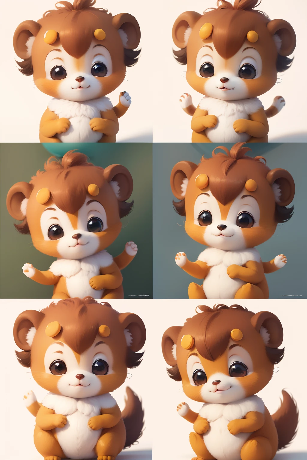 Ursinho Fofinho,various poses and expressions on white background, Children's book illustration style, simples, fofo, 6 anos, Cores, pelo marrom