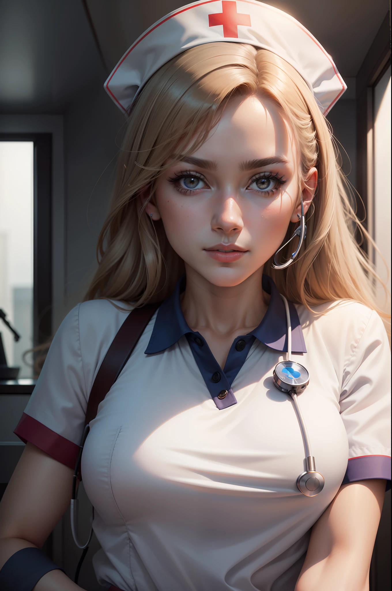 (masterpiece), best quality, ultra high res, (sharp focus), (photorealistic of eliol69), (medical female nurse),