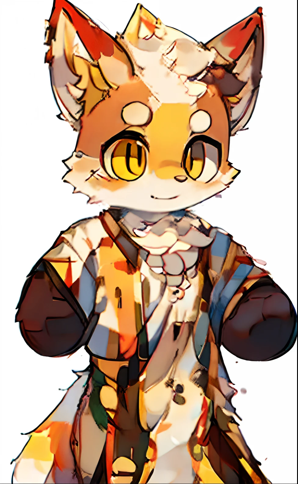 red fox,adolable,Realistic painting style,Yellow face,background town,Happy emoji