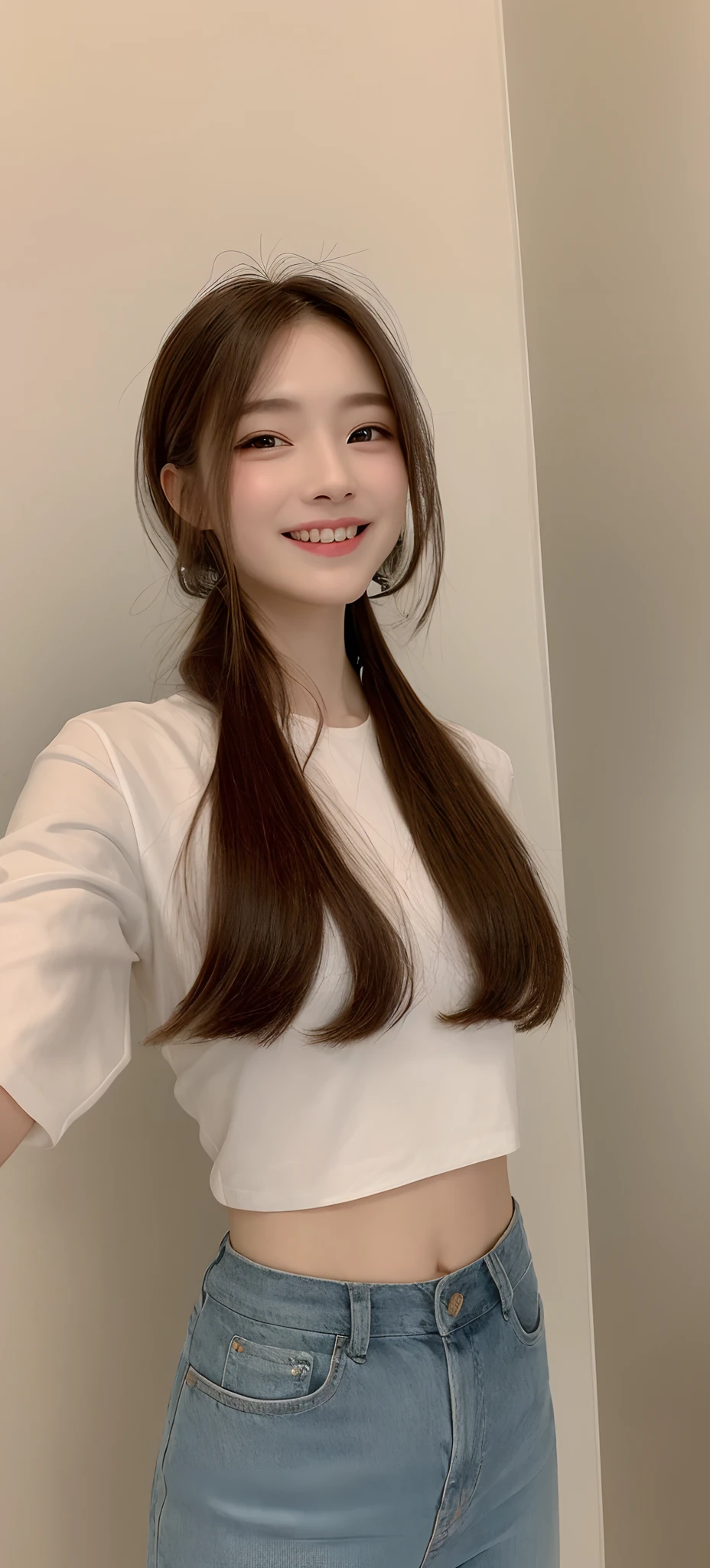 ((Top Quality, 8K, Masterpiece: 1.3)), 1 Girl, Slim Abs Beauty: 1.3, (Hairstyle Casual, Big: 1.2), Super Slender Face, Delicate Eyes, Double Eyelids, Smile, Home