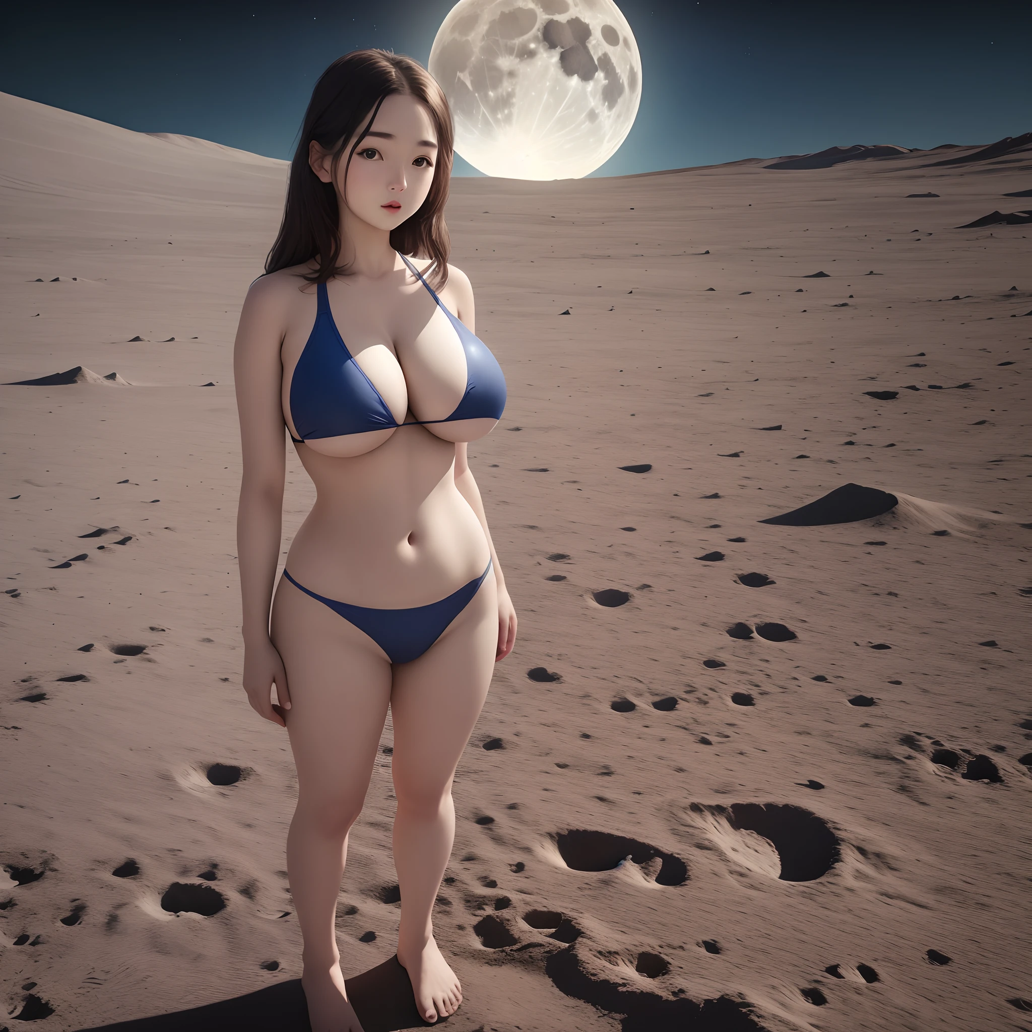 Girl standing on moon , wearing bikni , big boobs