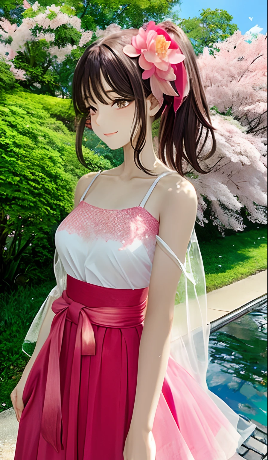 She stood alone under a peach blossom tree in the distance，Dressed in plain clothes，The body is slim and colorful，A gentle breeze blows，The skirt flutters，A vague fragrance wafted out，The waist-length green silk moves with the wind，Hidden by a pair of eyes as clear as autumn water，The eyes are glowing with a lotus-like clear color，A faint smile emerged，There was a hint of shyness，Her cheeks flushed crimson，It is as bright as a peach blossom on a branch，The Nine Heavens Fairy is generally vulgar
