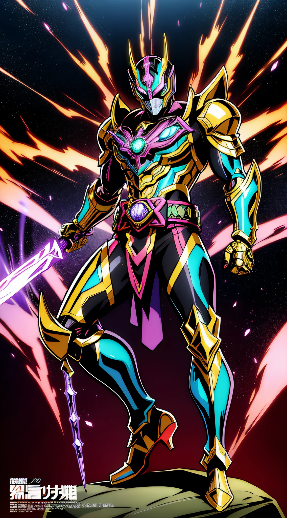 Kamen Rider、Superhero、mechanical suit、Body Armor、Mechanical Armor、Metallic texture、One Man、helmets、muffler、big eye、Heisei Kamen Rider、Body Armor、mechanical suit、cyberpunked、Near future、Vivid Color、full body Esbian、8K、Crisp Contours、tokusatsu、Transformation Belt、A bottle of liquid is stuck in the conversion belt like a cartridge、Kamen Rider with perfume motif、Electromechanical、male people、8 Head Body、Visible from head to toe、The scent of perfume wafts in the air、Japan Horn、bright body color、Japanese Katana Sword、Knives、Take action、Acrobatic stance、Kamen Rider Eau de Parfum、Fashionable、ciber、Near future、Theme color is purple、wicked、Dark Hero、Dark Rider、disaster々Atmosphere、Vivid Purple、golden colored、Body armor with a lot of decoration、Evil Chief、Reiwa Kamen Rider、Elements of each glowing part、wicked、demon king、Oda Nobunaga、cloaks、gold、Viola、A black、Skull motif、mizore、
