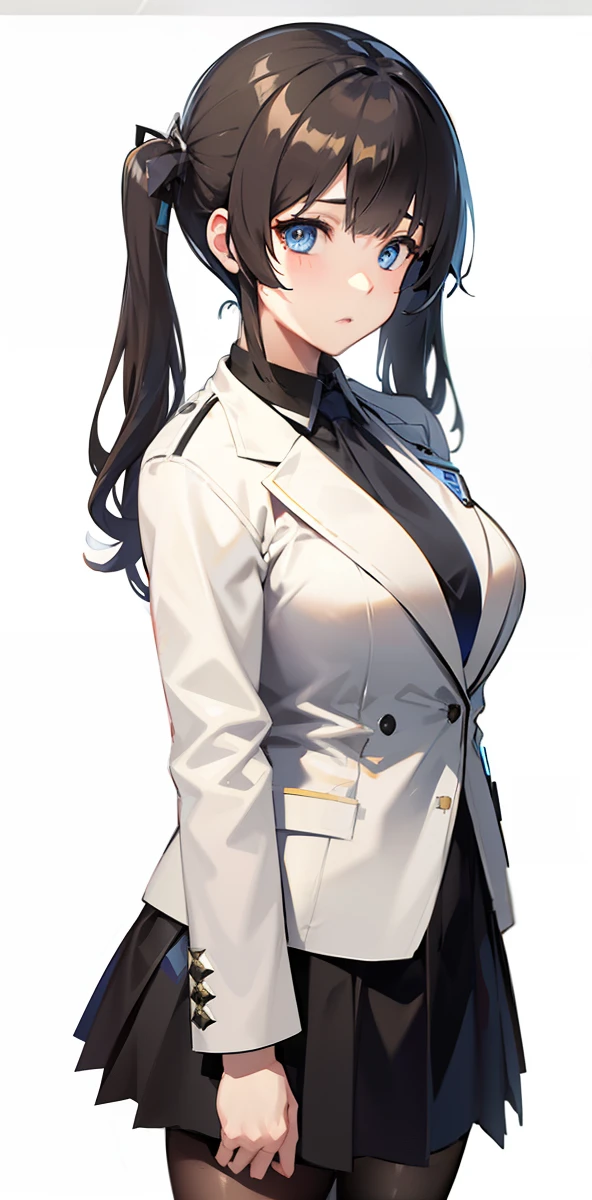 Blue eyes、Anime girl with twin tails and white jacket and black shirt, makoto shinka, from girls frontline, nishimiya shouko, Makoto, Official Character Art, Fine details. girls' frontline, anya from spy x family, girls frontline style, render of april, Mai Yoneyama, Kotegawa Yui, azur lane style, girls frontline cg