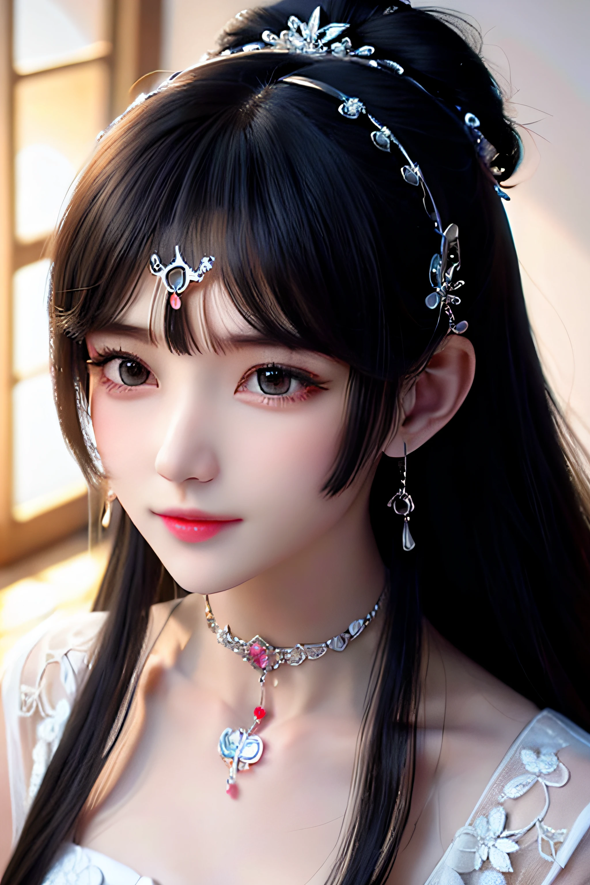 hair adornments,choker necklace,jewely,Chinese wedding dress,beauitful face,8k