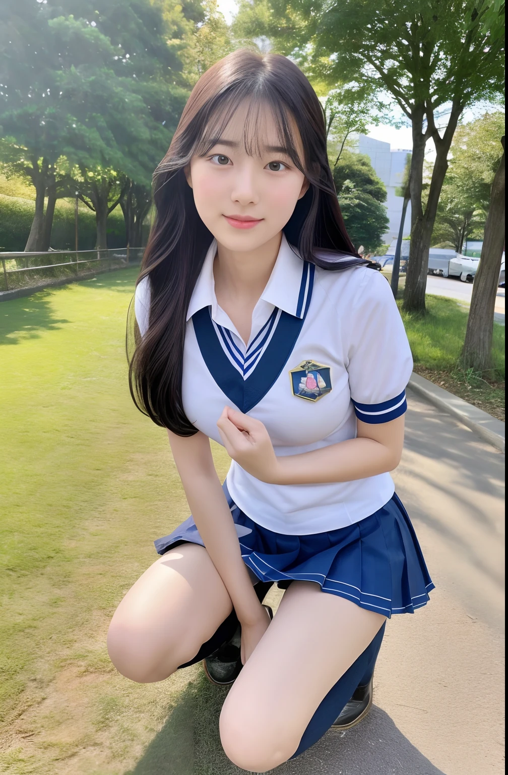 Close up portrait of woman walking in park in uniform、Japan Person Model、Young Sensual Gravure Idol、Young cute gravure idol、Realistic Young Gravure Idol、Realistic sensual gravure idol、Young gravure idols、sophisticated gravure idol、奈良美智、Young skinny gravure idol、beautifull asian girl ever、oppai、full body Esbian、clong legs、Flip up the skirt yourself、Show your pants、Skirt flipping、Turn it over yourself、Show your pants、white panties、Pubic hair shows through、Taking off pantie、Show panties in white panties、Putting Hands in Pantys、I'm masturbating、String bread、Pull up your skirt to show your panties、Exposed panties、white panties、String bread、A sexy((Best Quality, 8K, masutepiece: 1.3)), 1girl in, Slim Abs Beauty: 1.3, (Hairstyle Casual, no big breasts: 1.2), JK Uniform: 1.1, Miniskirt, stockings of different colors on the left and right legs,,,,, Super fine face, Fine eyes, Double eyelids, Their highest quality、masterpiece、超A high resolution、(Photorealsitic:1.4)、Highly detailed and professional lighting smile。Playing volleyball、in beach、Tight sticky thin crop top and sticky ultra-shorts。ulzzang -6500-v1.1, (Raw foto:1.2), (Photorealsitic:1.4), a beautiful detailed girl, extremely detailed eye and face, beatiful detailed eyes, Ridiculous, unbelievable Ridiculous, huge filesize, ultra-detailliert, hight resolution, ighly detailed, top-quality, masterpiece, Chemomimi, ((JK school uniform)), illustratio, ighly detailed, nffsw, unification, 8K wallpapers, astonishing, finely detail, masterpiece, top-quality, Highly detailed ticker uniform 8k wallpaper, Light on the Face, Cinematographic lighting、1girl in、sixteen years old、((no brassiere))、(witheout panties))、((dynamicposes))、(camel's toe)、(half)、(panthyhose)Move the center of gravity back、Put your hands forward from your feet、pretty embarrassing、witheout panties、Thin leg、tight skirts、90 degree knees、heels on the ground、hands in front of feet、Hugging legs、Knelt、walkway、RAW Photography、8K、top-quality、 超A high resolution、Beau