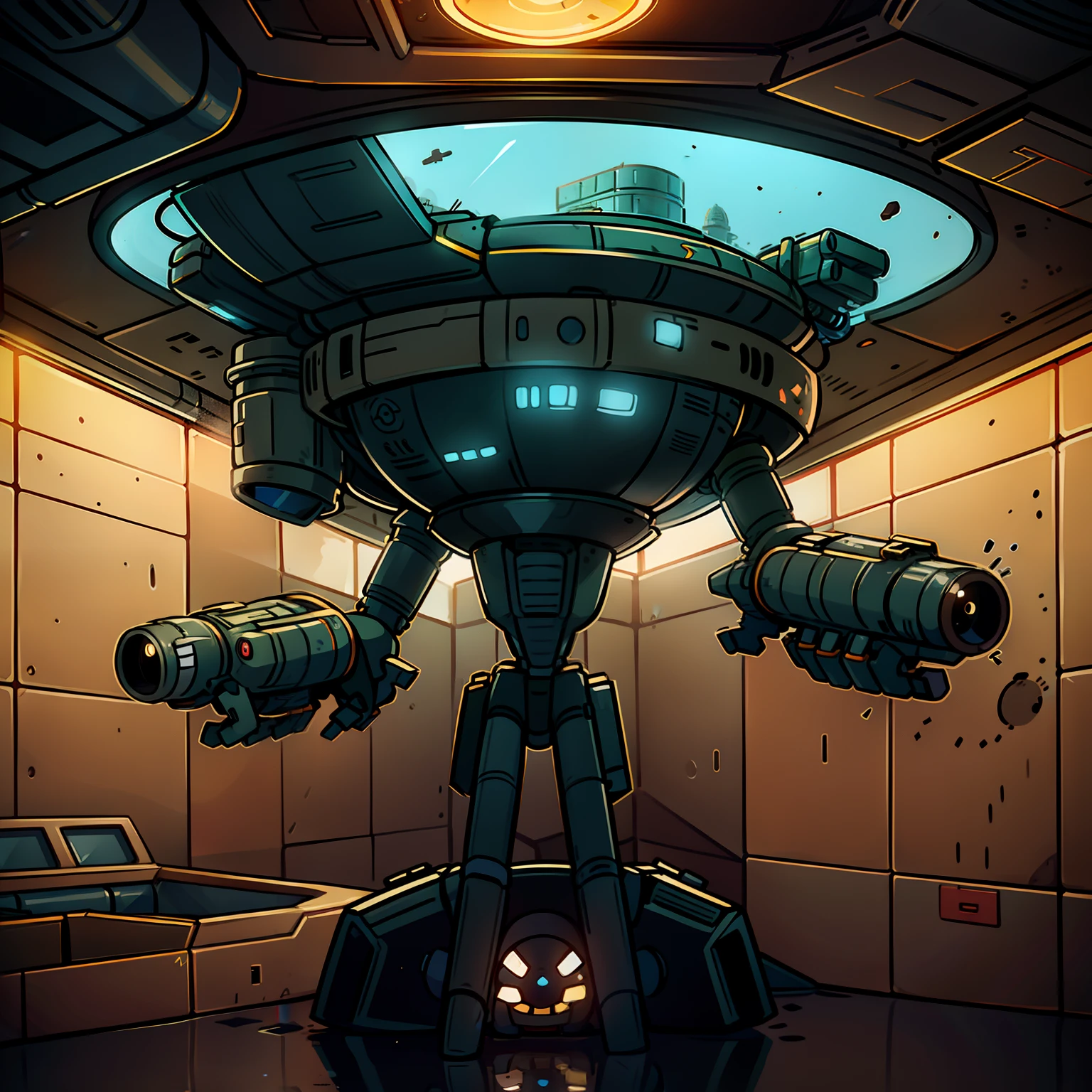 a futuristic technology base, unrealistic space landing bunker, flight deck, a scene of space Rangers getting ready