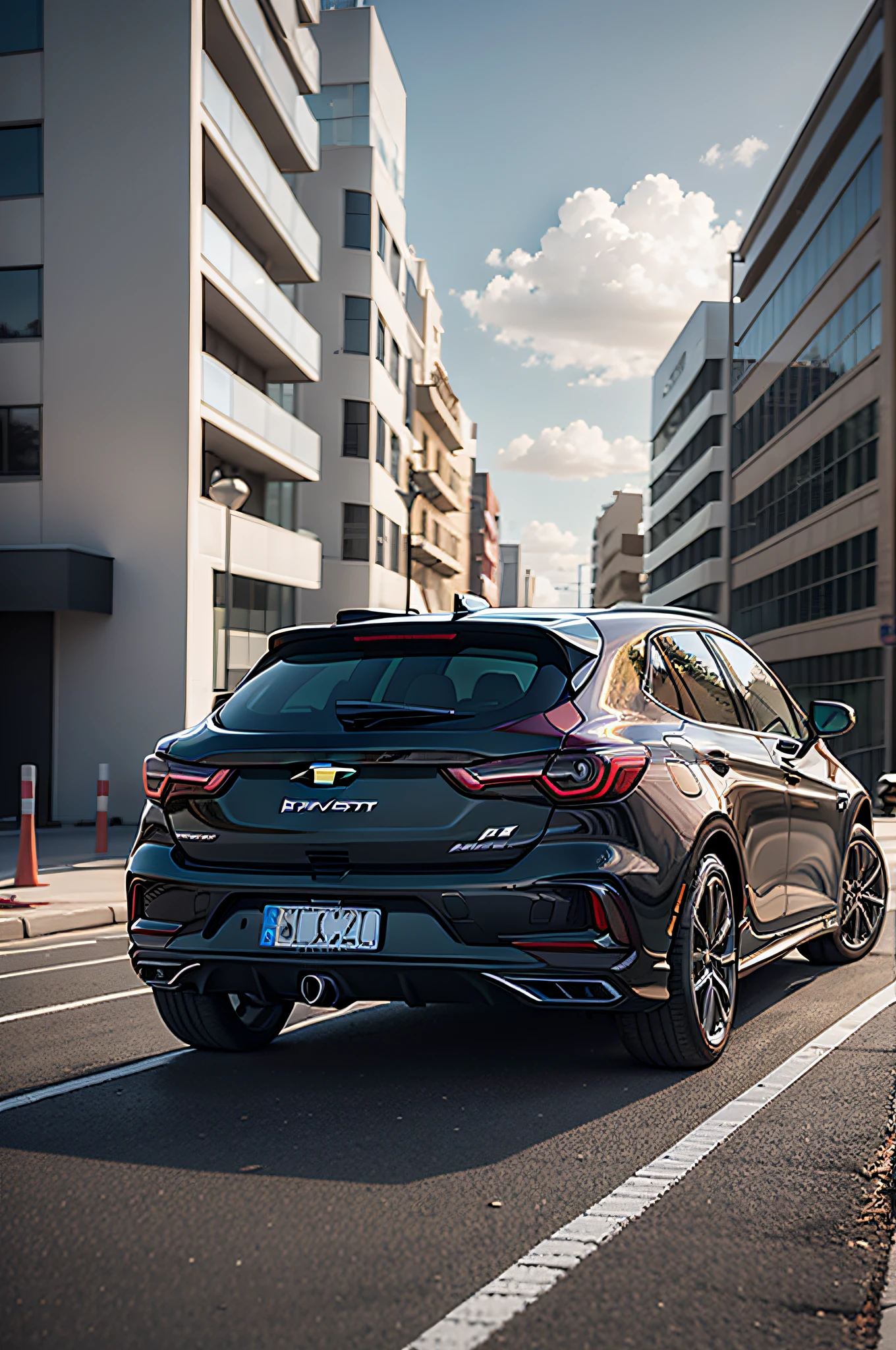 Carro Chevrolet Astra Hatch superesportivo 2023 frontal e traseira altamente detalhado aerofolio traseiro estilo corrida fotorealista 8k resolution [Lancer:1.2].