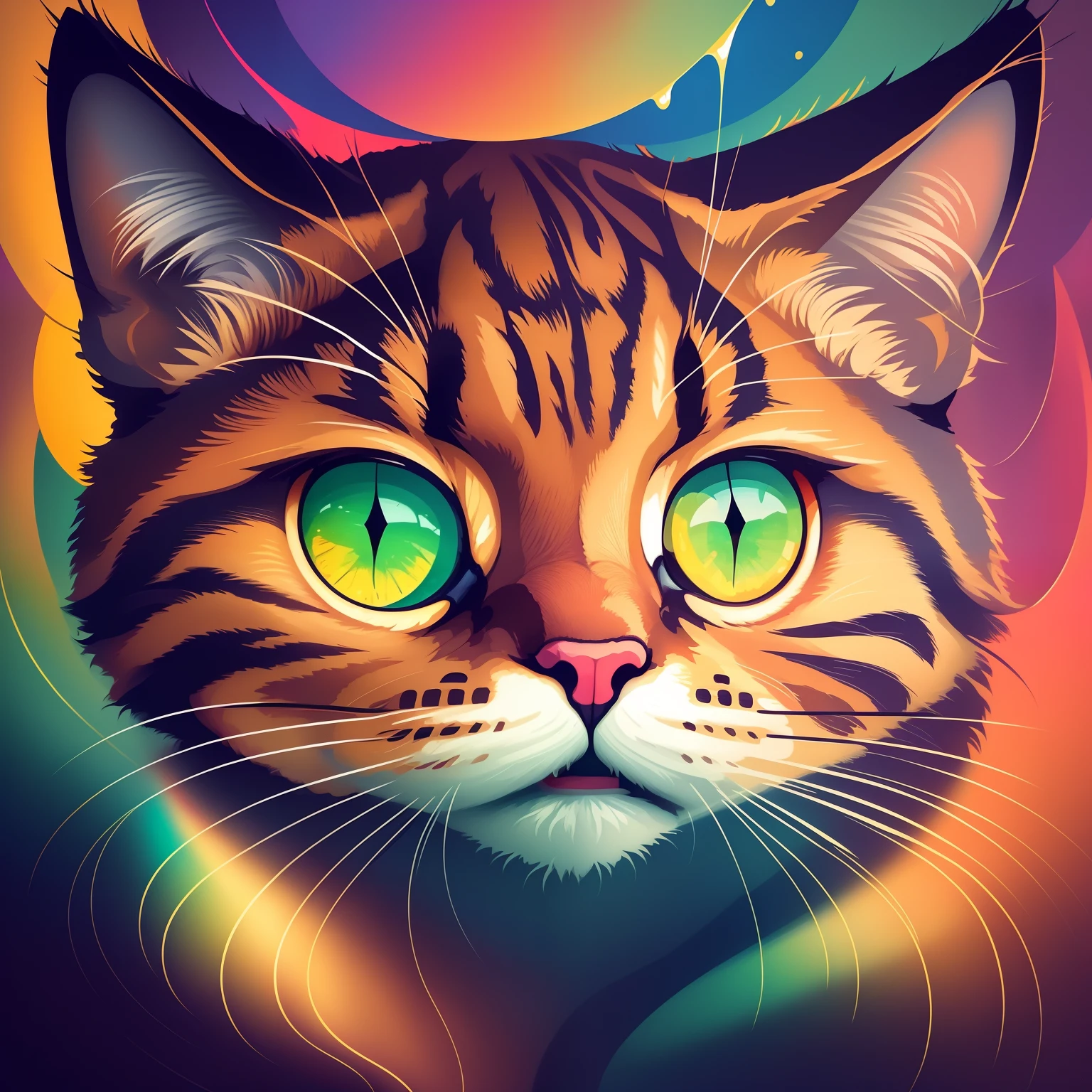 Gato fofo, retrato, retroiluminação, abstrato, pintura, ethereal, liquid, abstrato, obra-prima , altamente detalhado, melhor qualidade, mais alta qualidade, lifelike lighting, hiperdetalhado, hiperrealismo, cores, colorido,