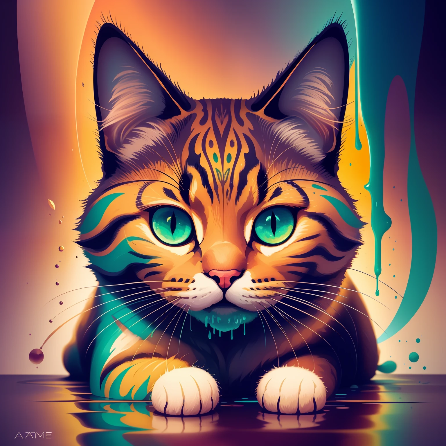 Gato fofo, retrato, retroiluminação, abstrato, pintura, ethereal, liquid, abstrato, obra-prima , altamente detalhado, melhor qualidade, mais alta qualidade, lifelike lighting, hiperdetalhado, hiperrealismo, cores, colorido,