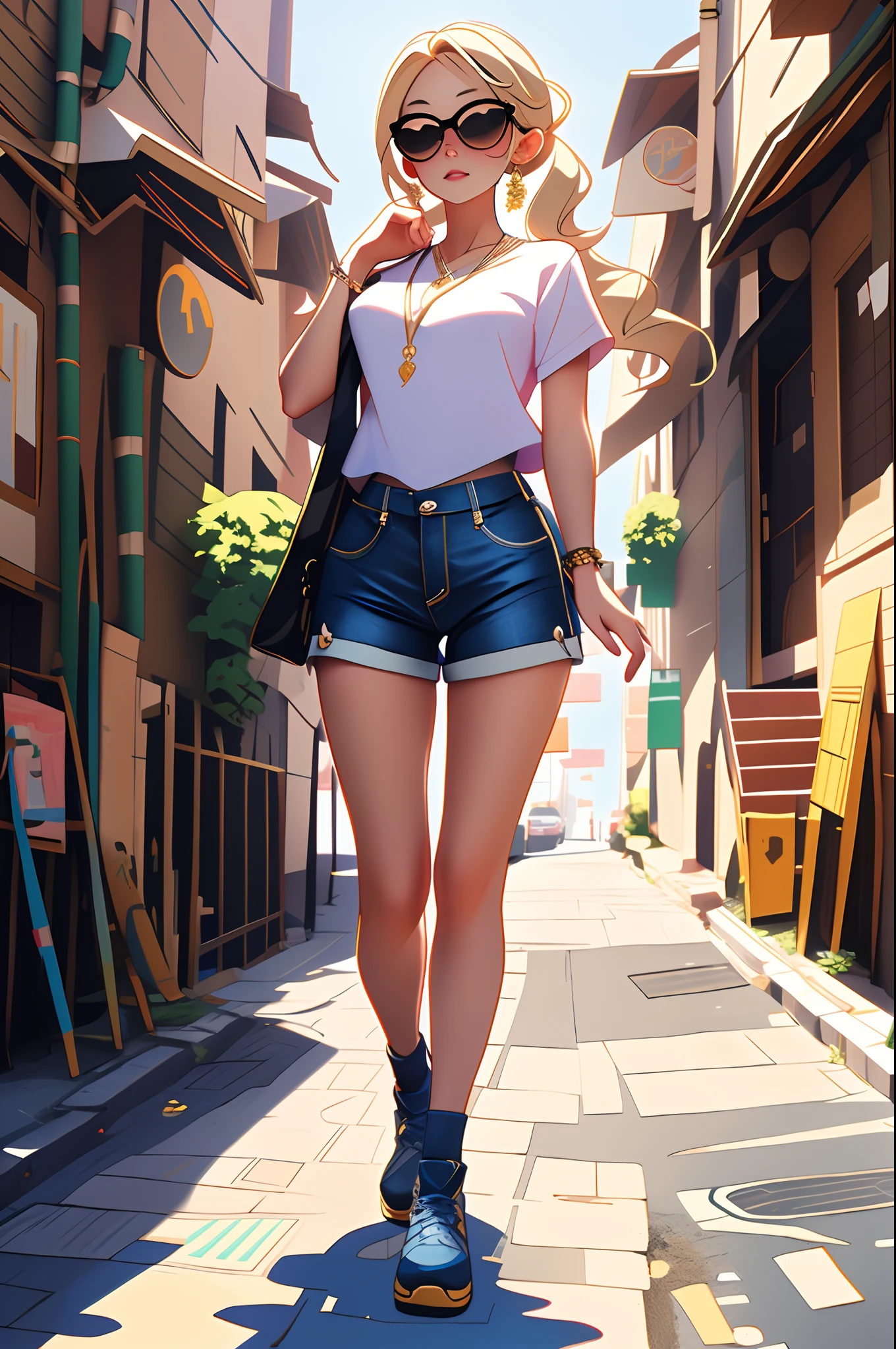 anime girl walking down a narrow alley with a bag and sunglasses, realistic anime 3 d style, 3 d anime realistic, photorealistic anime girl render, sexy girl wearing shorts, realistic young anime girl, guweiz, artwork in the style of guweiz, a hyperrealistic schoolgirl, realistic shaded perfect body, smooth anime cg art, hyperrealistic schoolgirl, Strong and vibrant colors 64k, --ar 9:16 -variation-imagine --s2