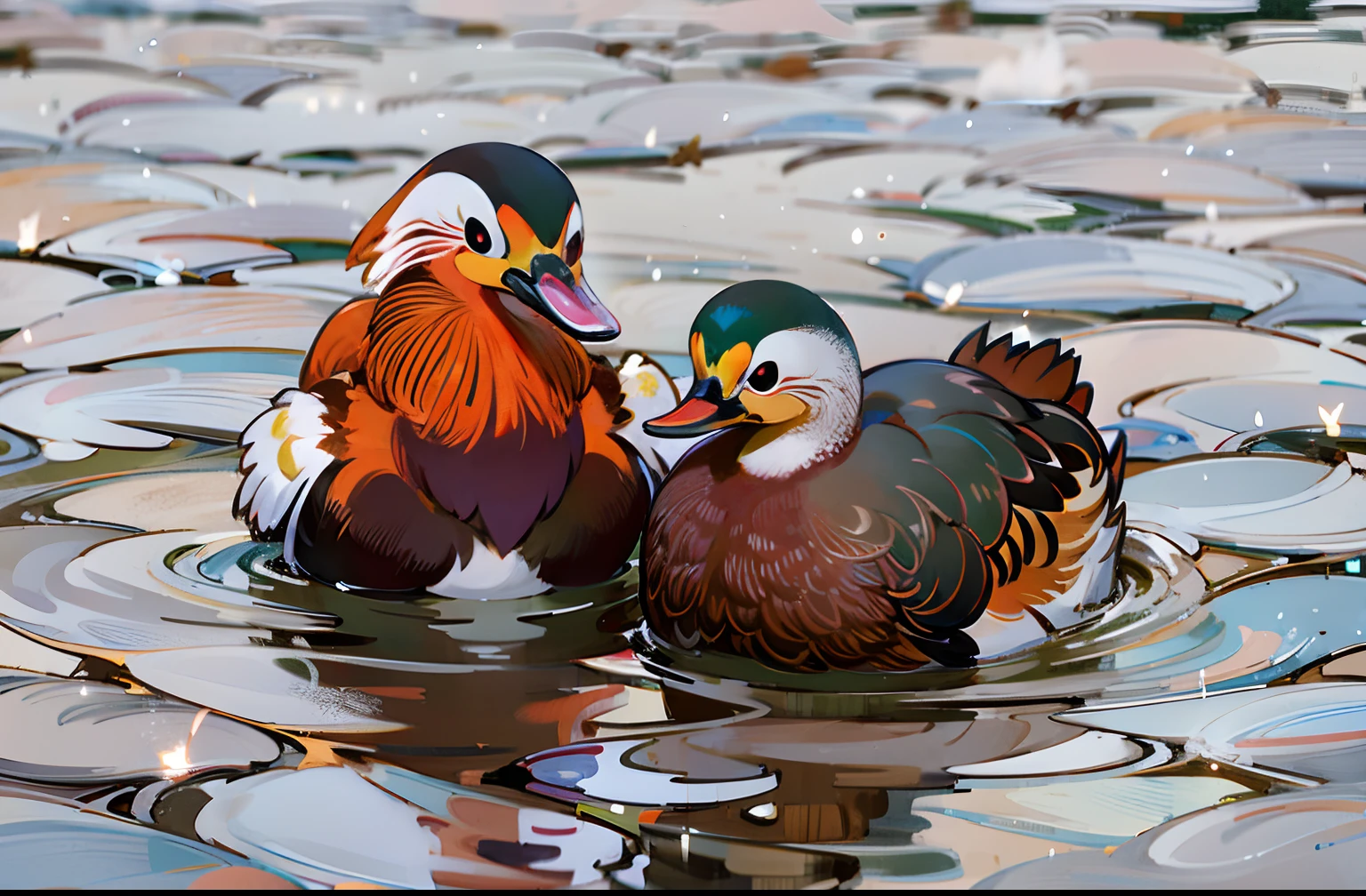 mandarin duck,Movie lighting,exquisitedetails
