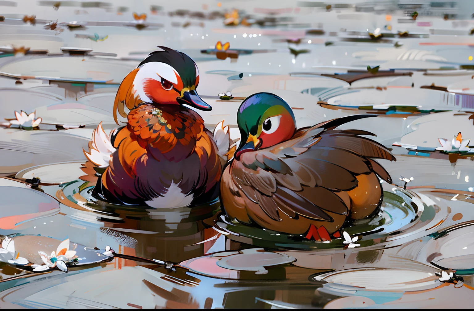 mandarin duck,Movie lighting,exquisitedetails